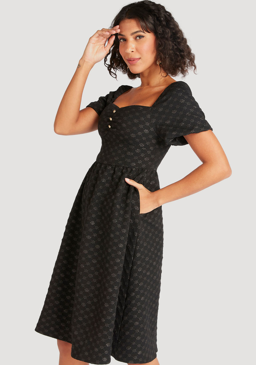 Iconic Printed Midi A-line Dress with Pockets and Short Sleeves-Dresses-image-0