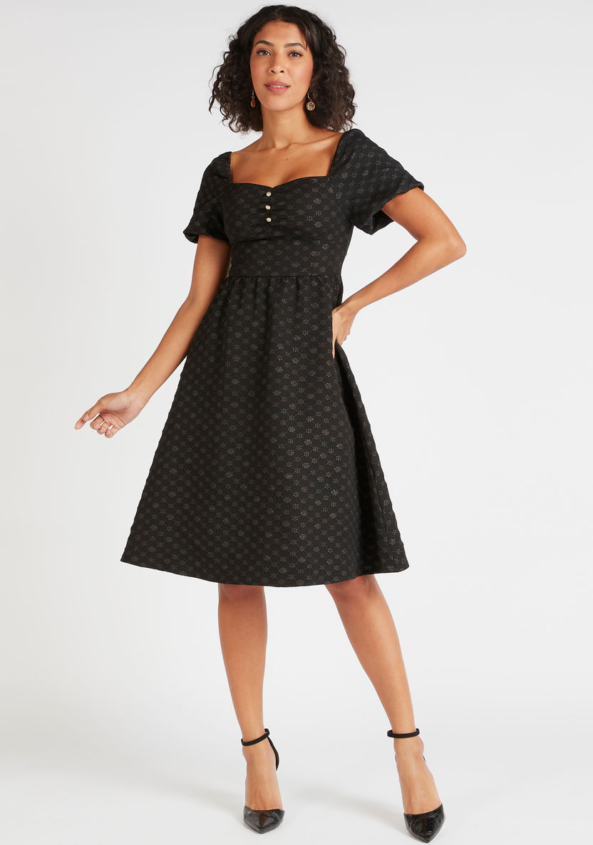 Iconic Printed Midi A-line Dress with Pockets and Short Sleeves-Dresses-image-1