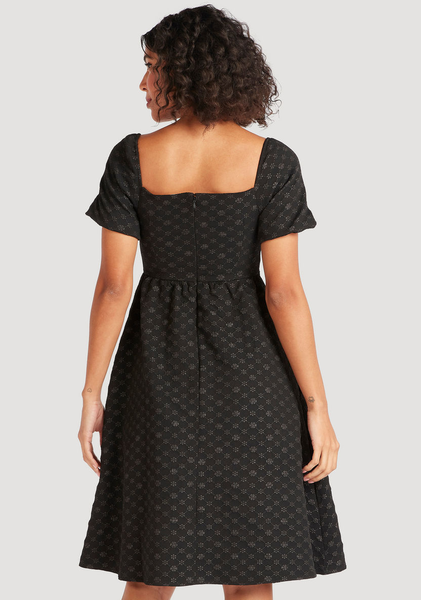 Iconic Printed Midi A-line Dress with Pockets and Short Sleeves-Dresses-image-3