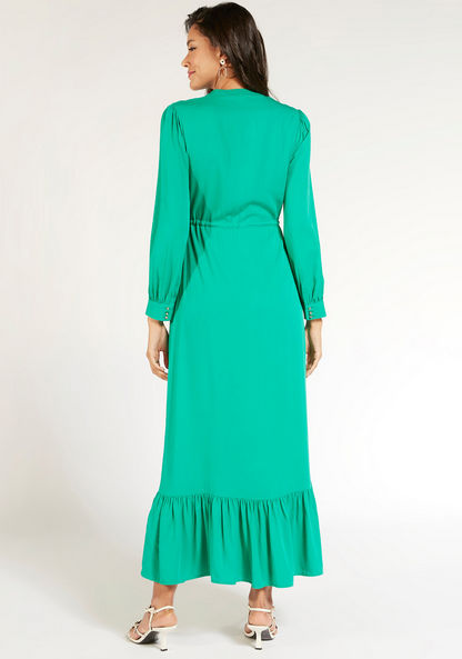 Iconic Solid Maxi A-line Dress with Long Sleeves and Waist Tie-Ups-Dresses-image-3