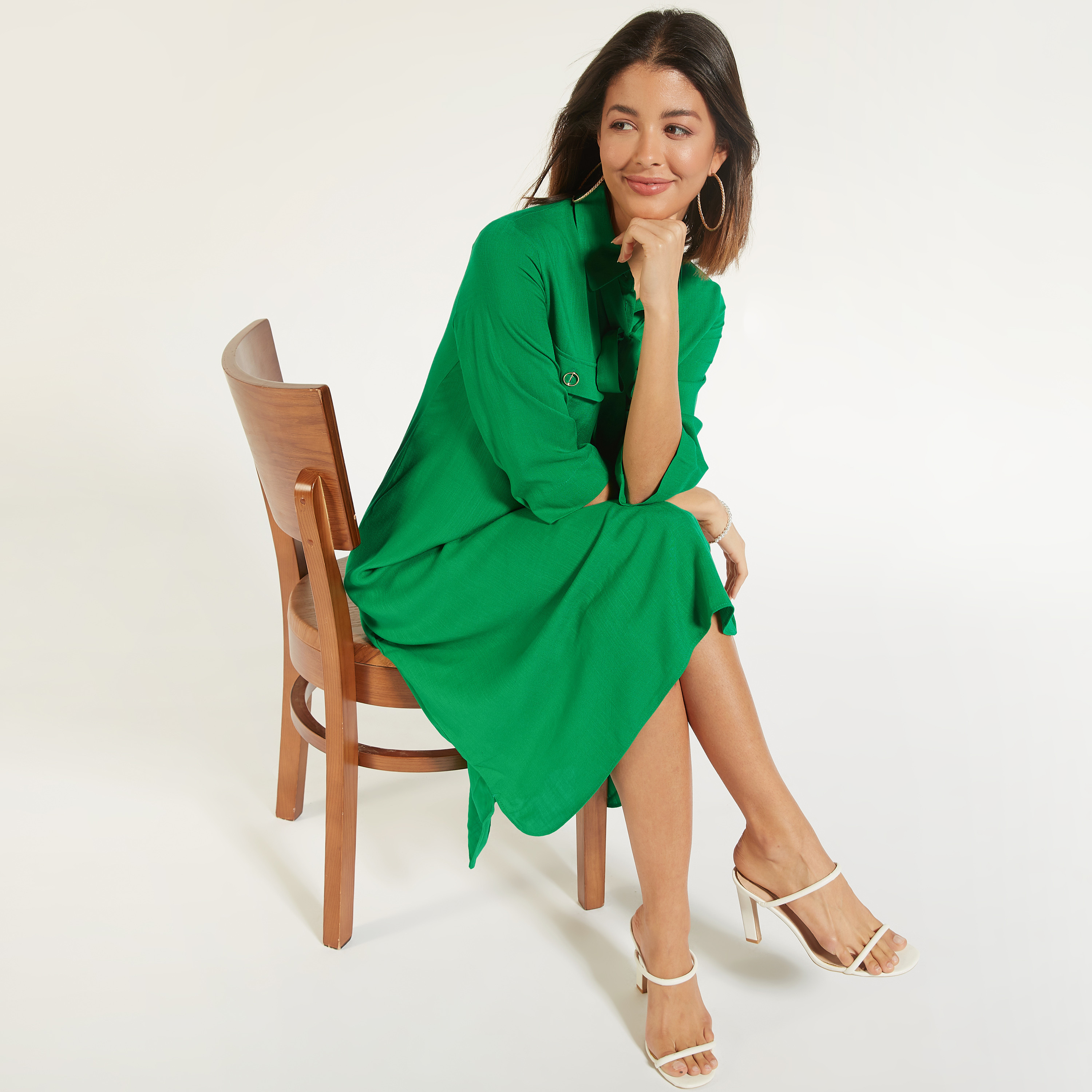 تونيك سادة بياقة بأربطة وأكمام قصيرة من آيكونيك-women-clothing-shirtsandblouses-blouses-image-1
