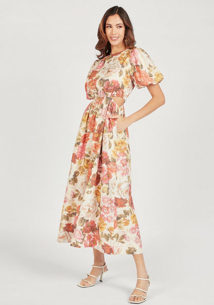 Iconic Floral Print Midi A-line Dress with Pockets and Cut-Out Detail-Dresses-image-0