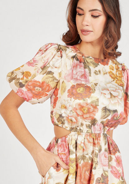 Iconic Floral Print Midi A-line Dress with Pockets and Cut-Out Detail-Dresses-image-2