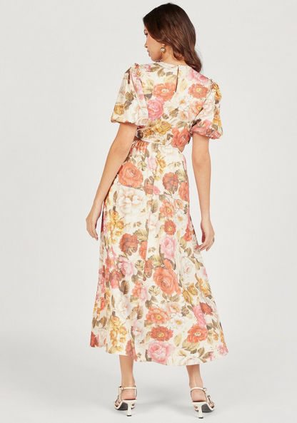 Iconic Floral Print Midi A-line Dress with Pockets and Cut-Out Detail-Dresses-image-3