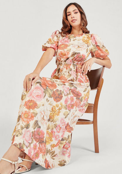 Iconic Floral Print Midi A-line Dress with Pockets and Cut-Out Detail-Dresses-image-6