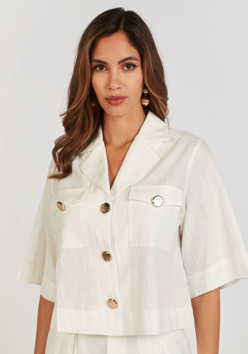 Iconic Textured Shirt with Short Sleeves and Pocket-Shirts & Blouses-image-0