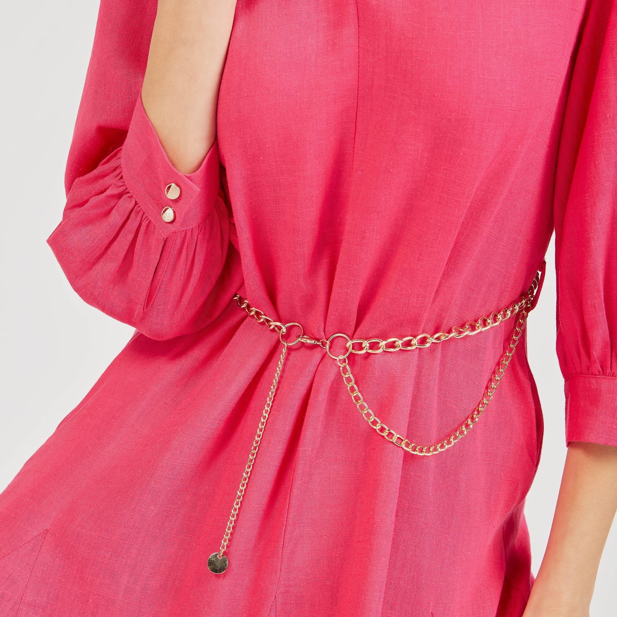 فستان سادة بياقة V وأكمام 3/4 وظهر برباط من آيكونك-women-clothing-dresses-image-9