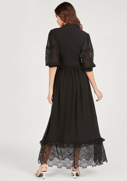 Iconic Lace Detail Maxi A-line Dress with Neck Tie-Up and Zip Closure-Dresses-image-2