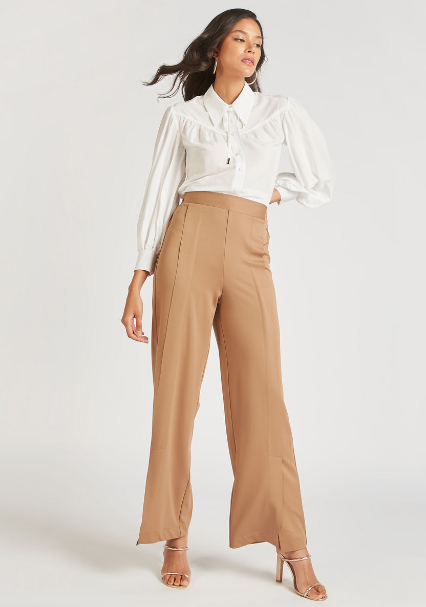 Iconic Solid Mid-Rise Trousers with Elasticised Waistband-Pants-image-1