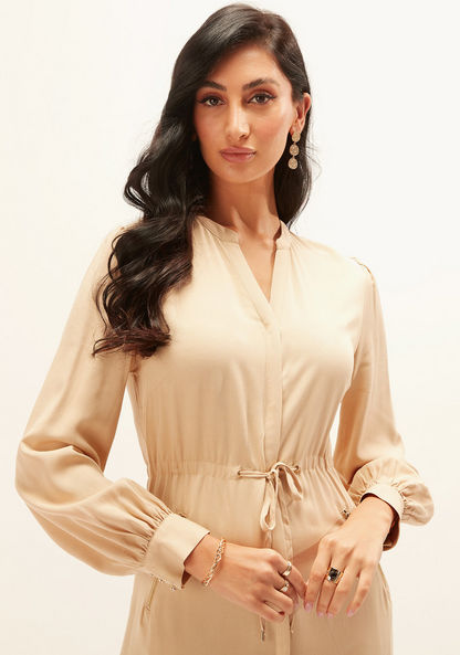 Iconic Solid Maxi A-line Dress with Long Sleeves and Waist Tie-Ups-Dresses-image-2