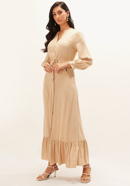 Iconic Solid Maxi A-line Dress with Long Sleeves and Waist Tie-Ups-Dresses-image-4