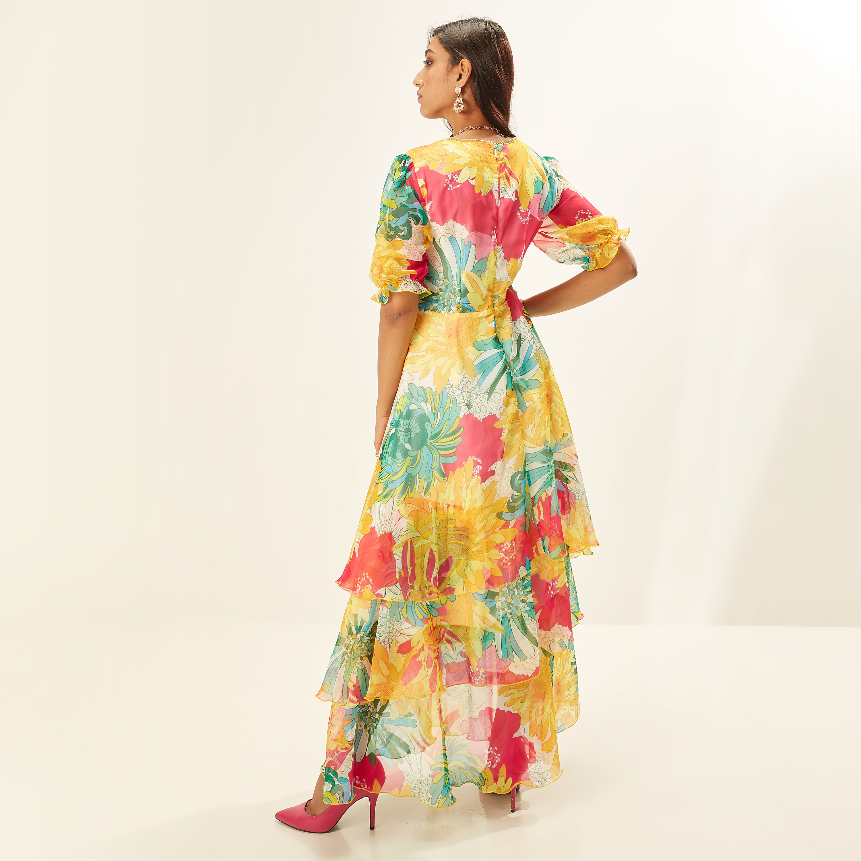 Iconic Floral Print Rara Maxi Dress with Laced V-neck and Puff Sleeves-women-clothing-dresses-image-4