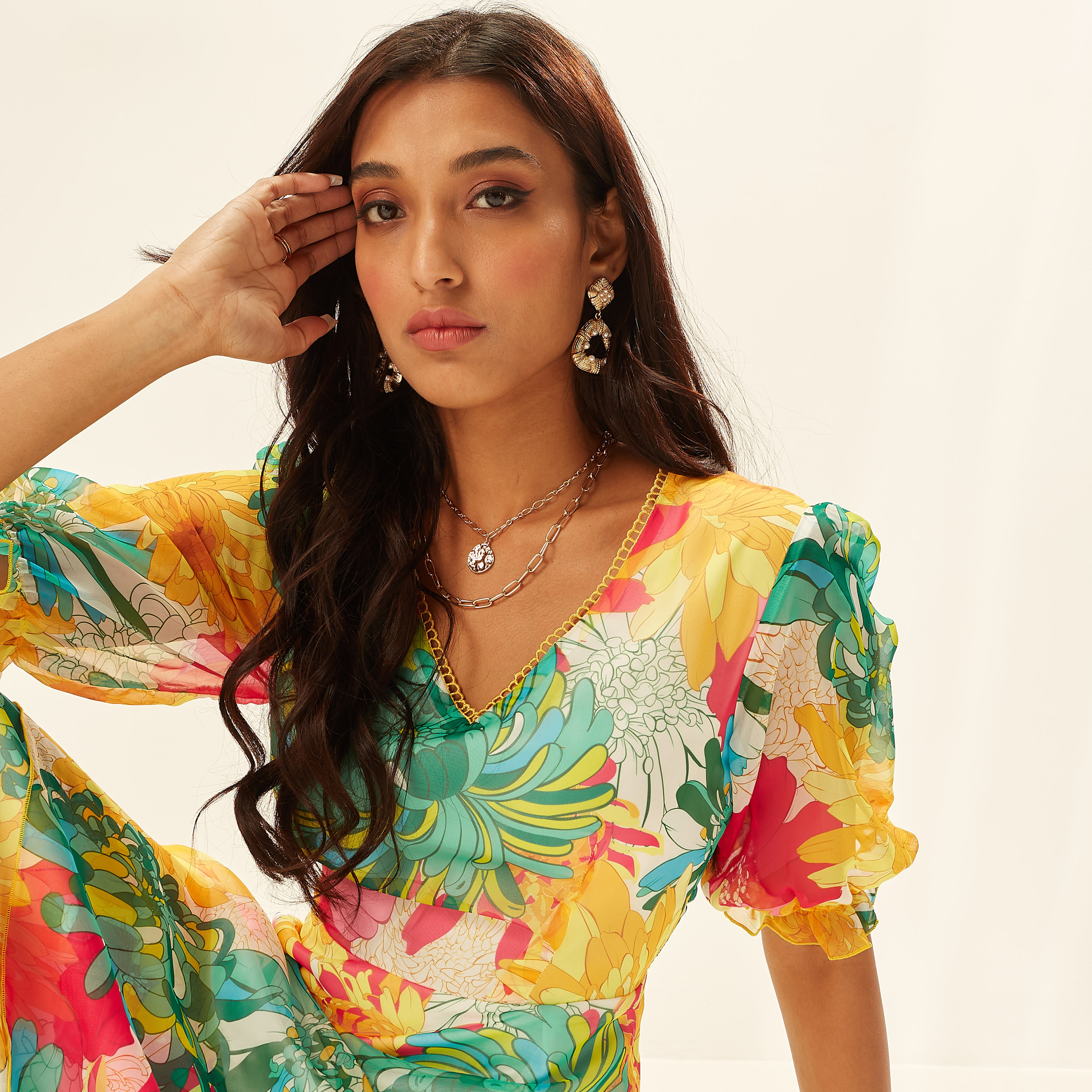 Iconic Floral Print Rara Maxi Dress with Laced V-neck and Puff Sleeves-women-clothing-dresses-image-7