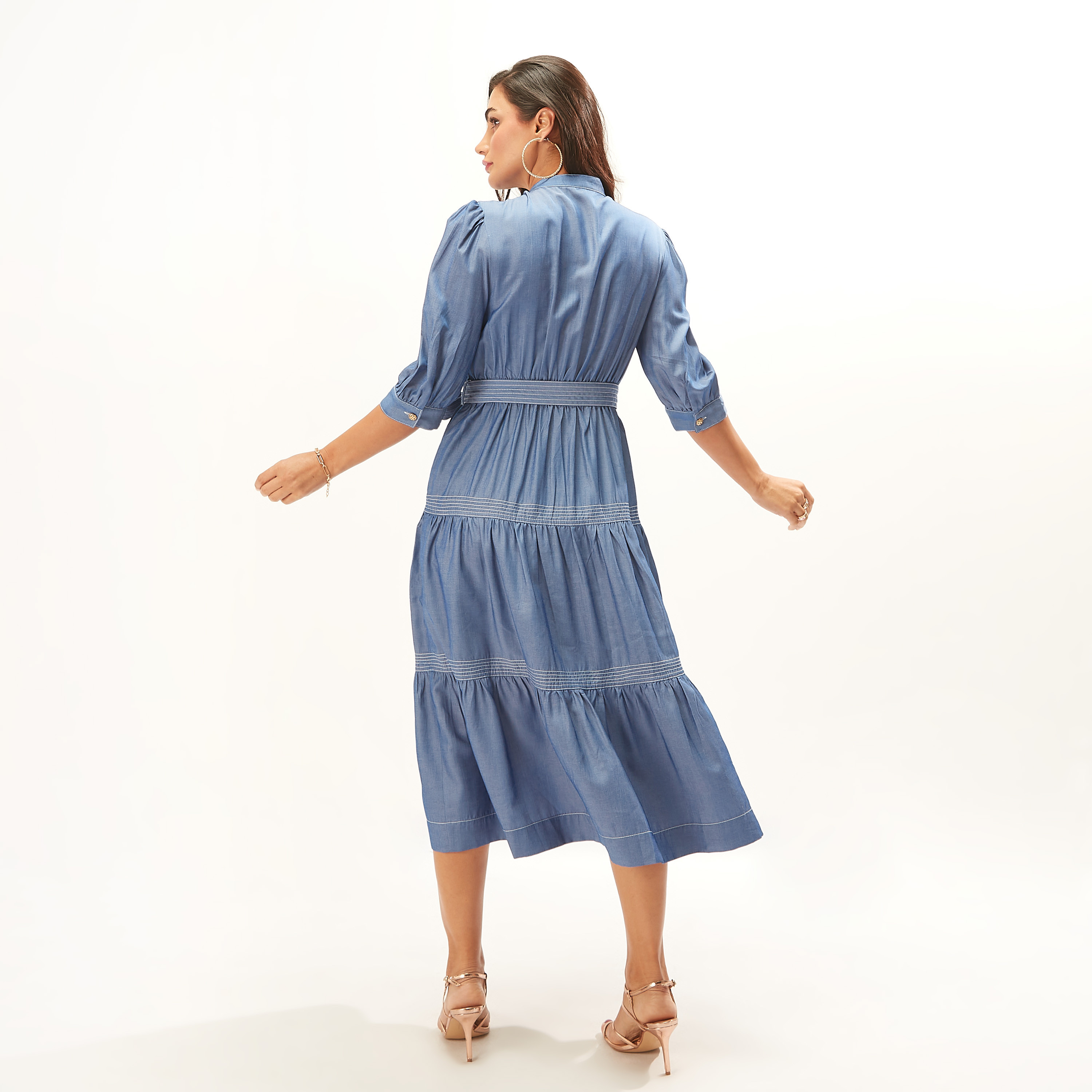 فستان ميدي سادة متعدد الطبقات بحزام وجيوب من آيكونيك-women-clothing-dresses-image-4