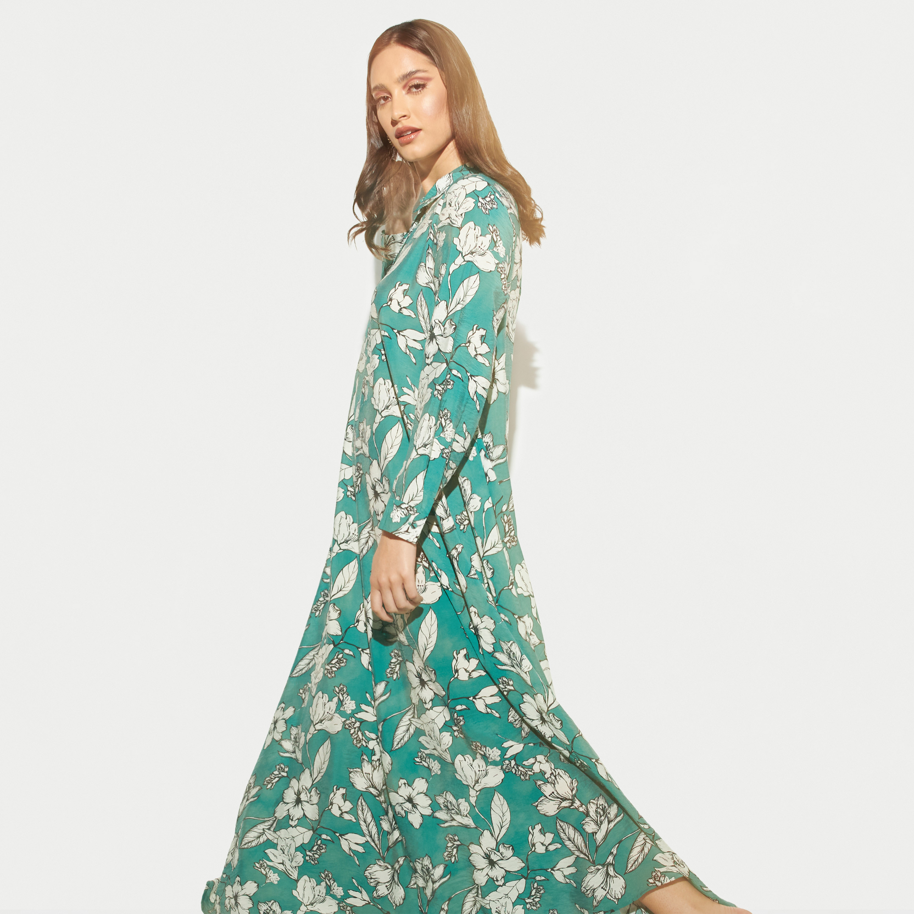 Buy Iconic All Over Floral Print Maxi Trapeze Dress Splash KSA