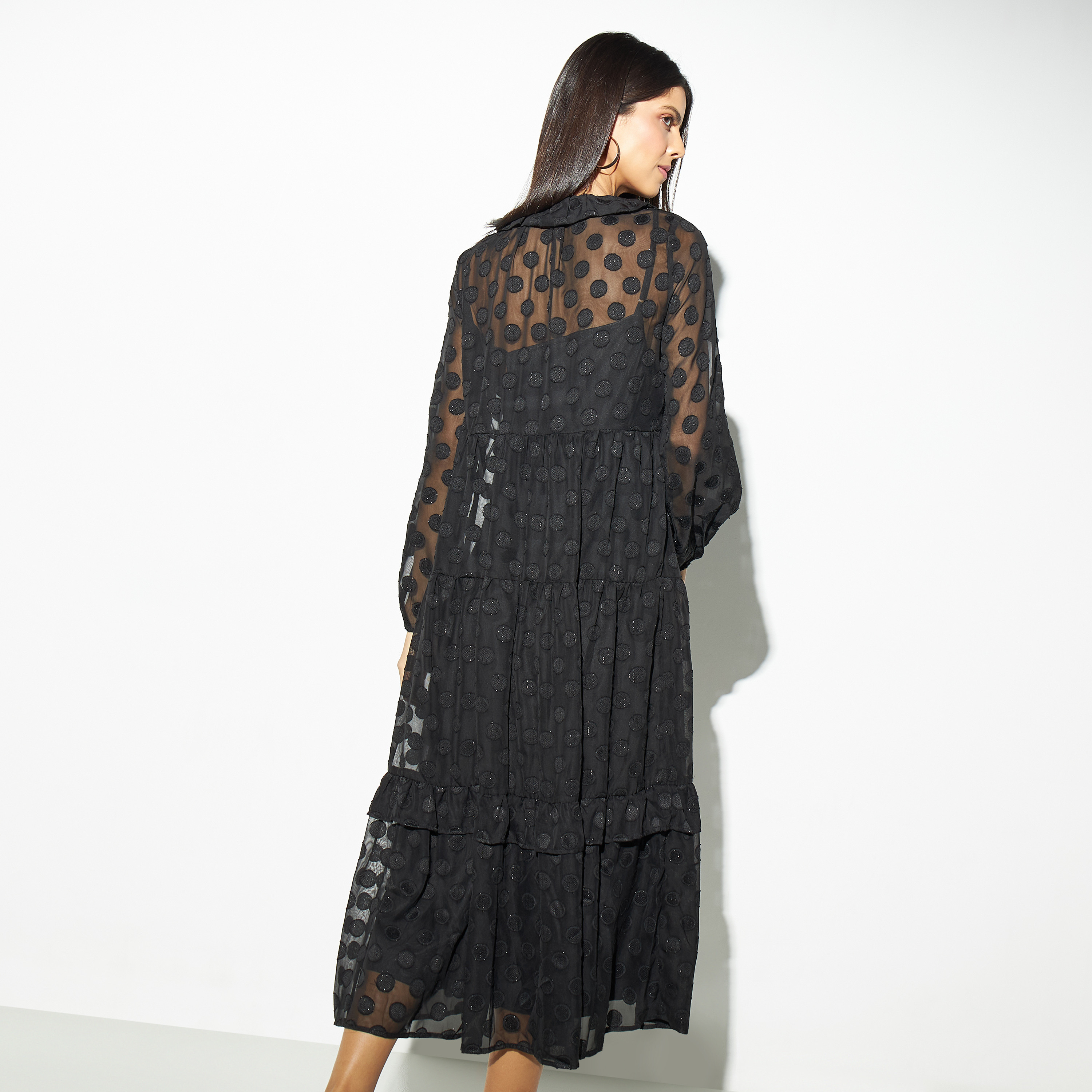 Iconic Textured Tiered Dress with Tie-Ups and Long Sleeves-women-clothing-dresses-image-3