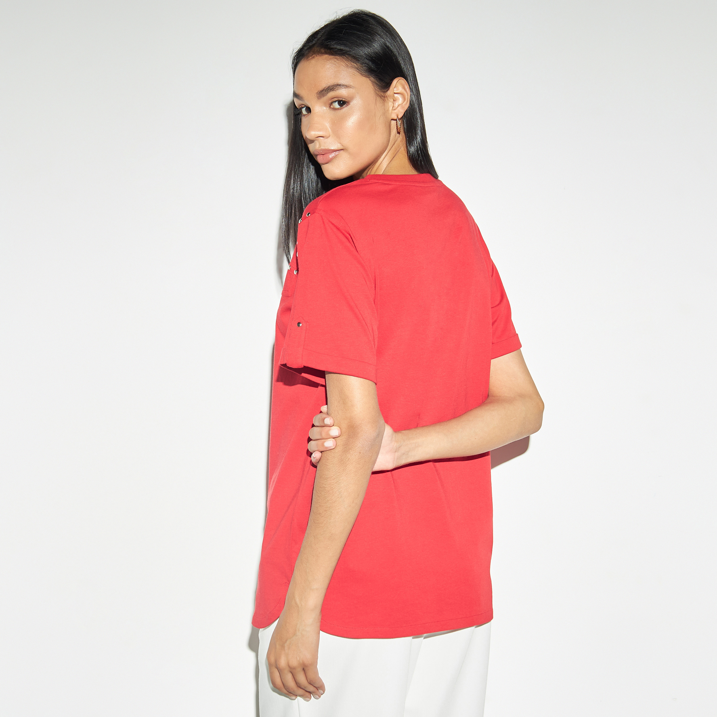 Iconic Stud Embellished Crew Neck T-shirt with Short Sleeves-women-clothing-tshirts-image-3