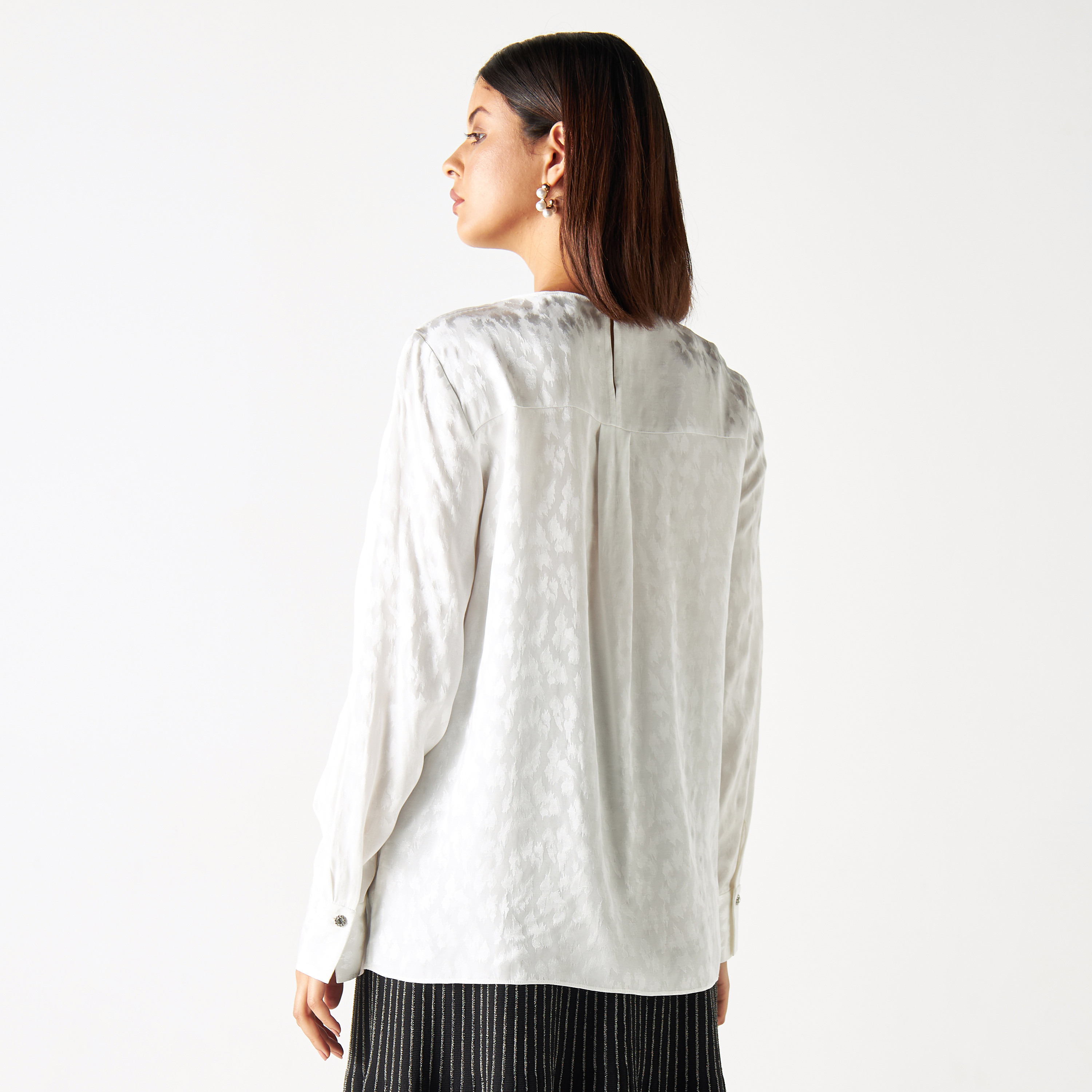 Iconic Textured Top with Drape Detail and Long Sleeves-women-clothing-shirtsandblouses-blouses-image-3