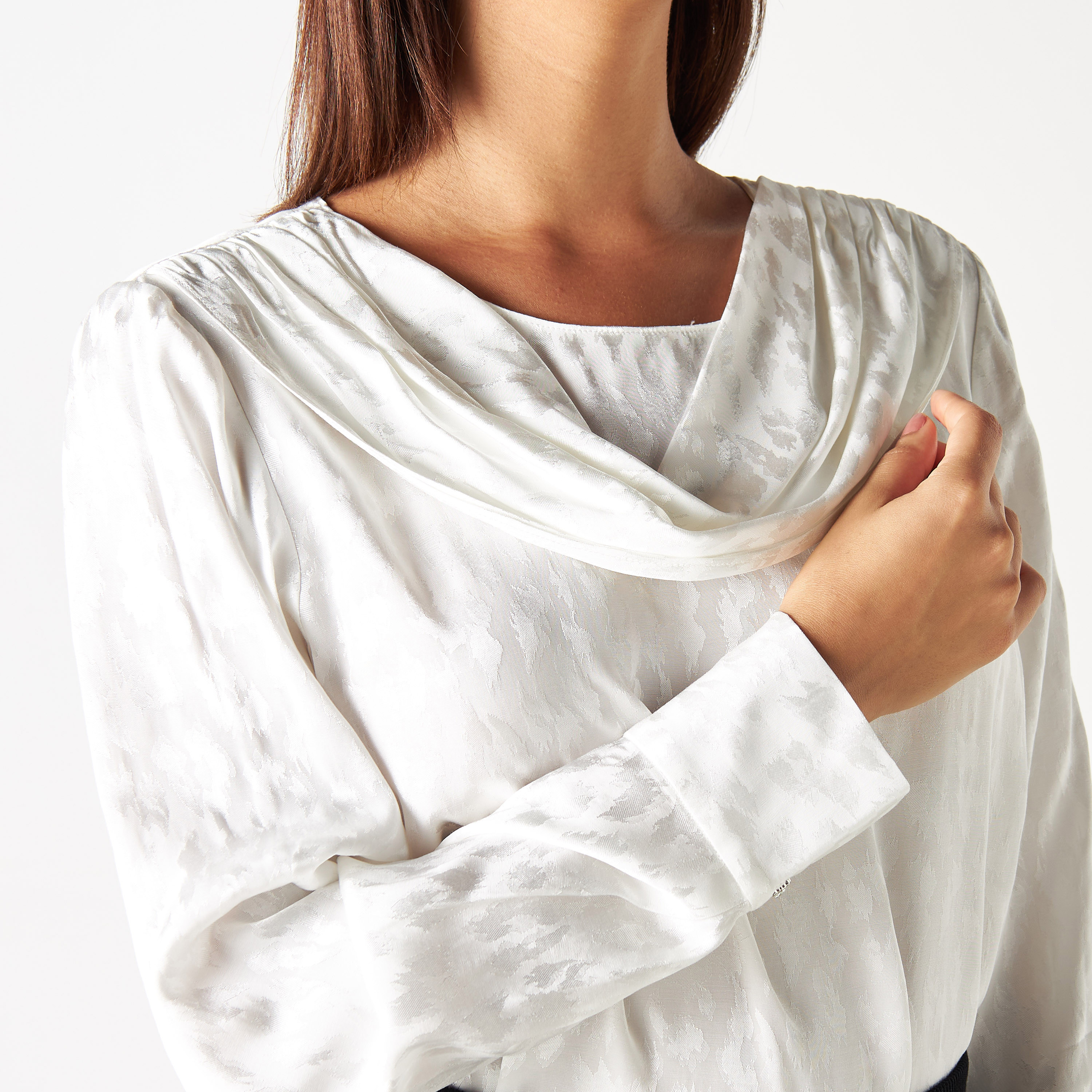 Iconic Textured Top with Drape Detail and Long Sleeves-women-clothing-shirtsandblouses-blouses-image-4