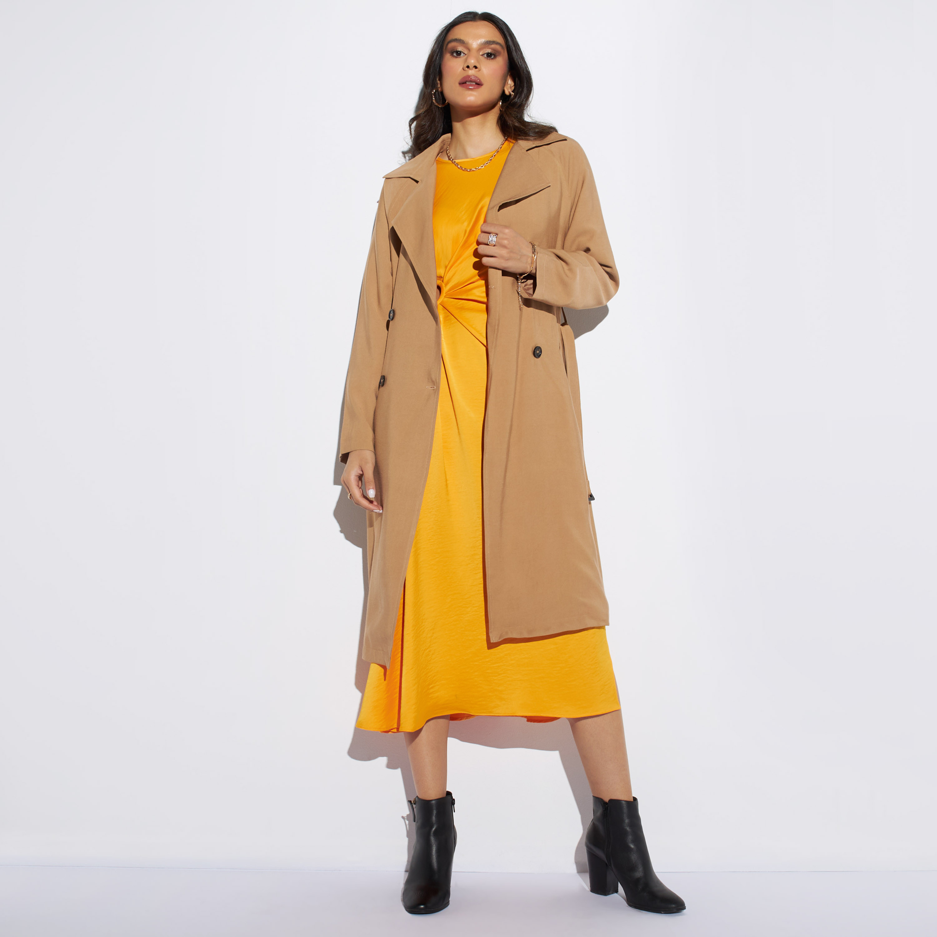 Iconic Solid Midi A-line Dress with Cutout Detail and Volume Sleeves-women-clothing-dresses-image-2