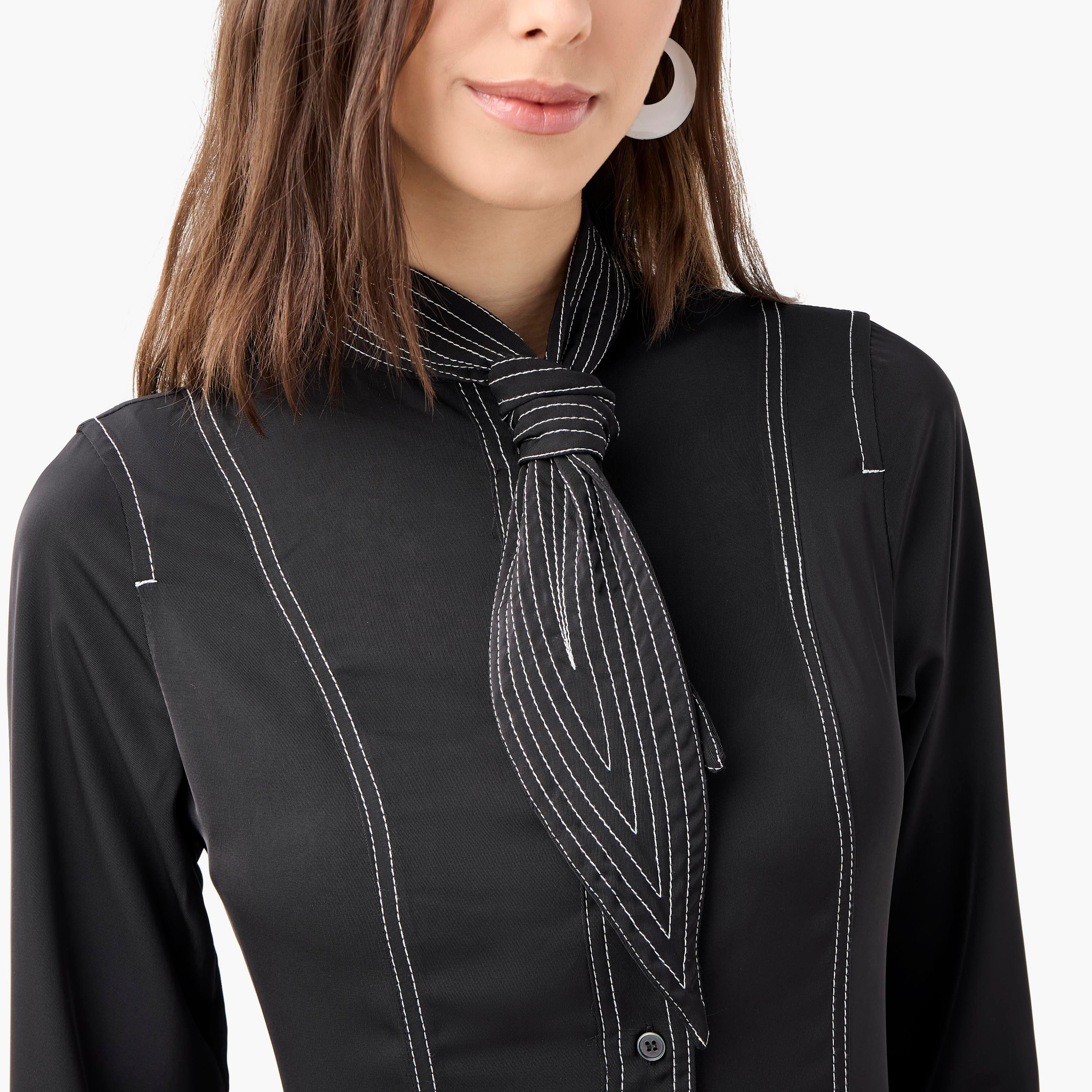 Iconic Stitch Detail Shirt Dress with Collar and Long Sleeves-women-clothing-dresses-image-5
