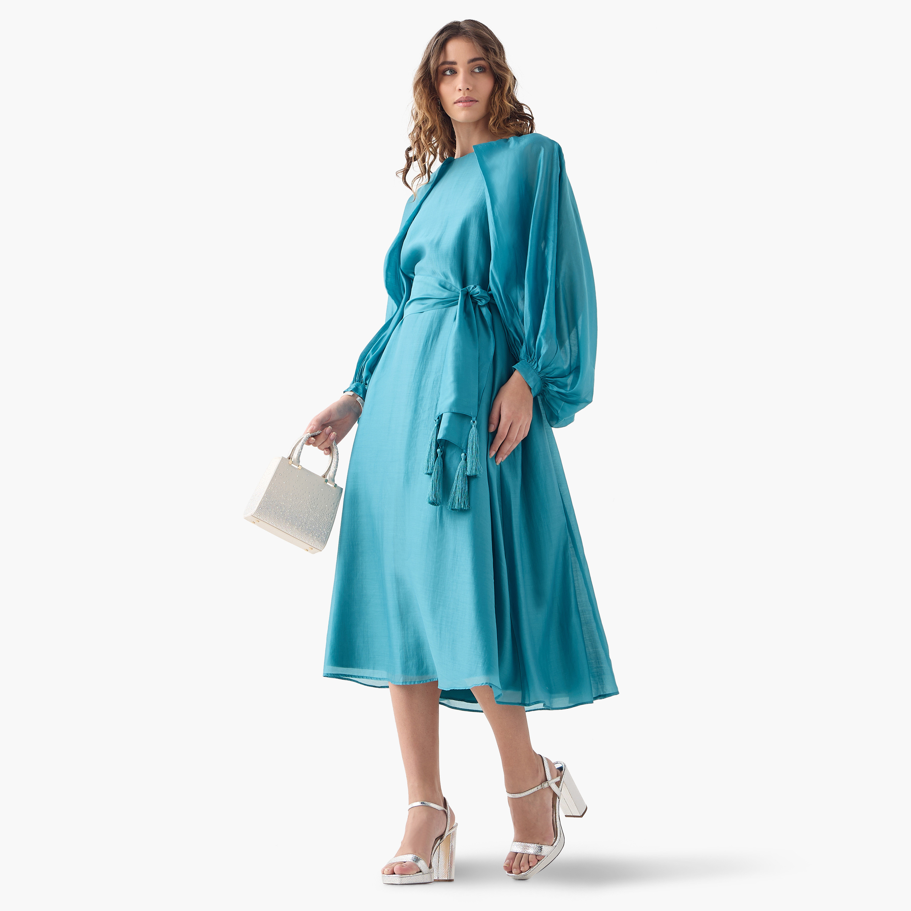 Iconic Volume Sleeves Dress with Tie-Ups-women-clothing-dresses-image-2