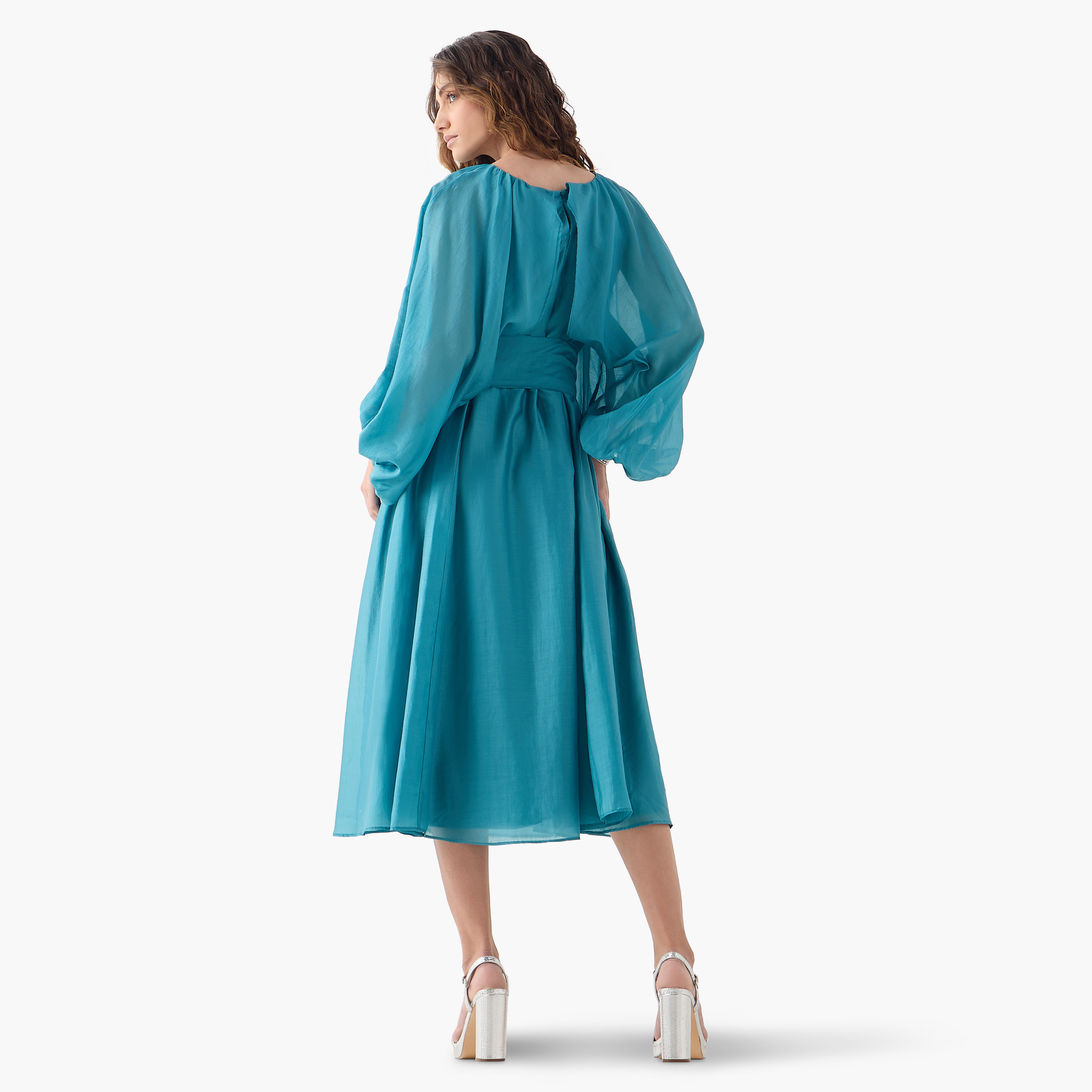 Iconic Volume Sleeves Dress with Tie-Ups-women-clothing-dresses-image-3