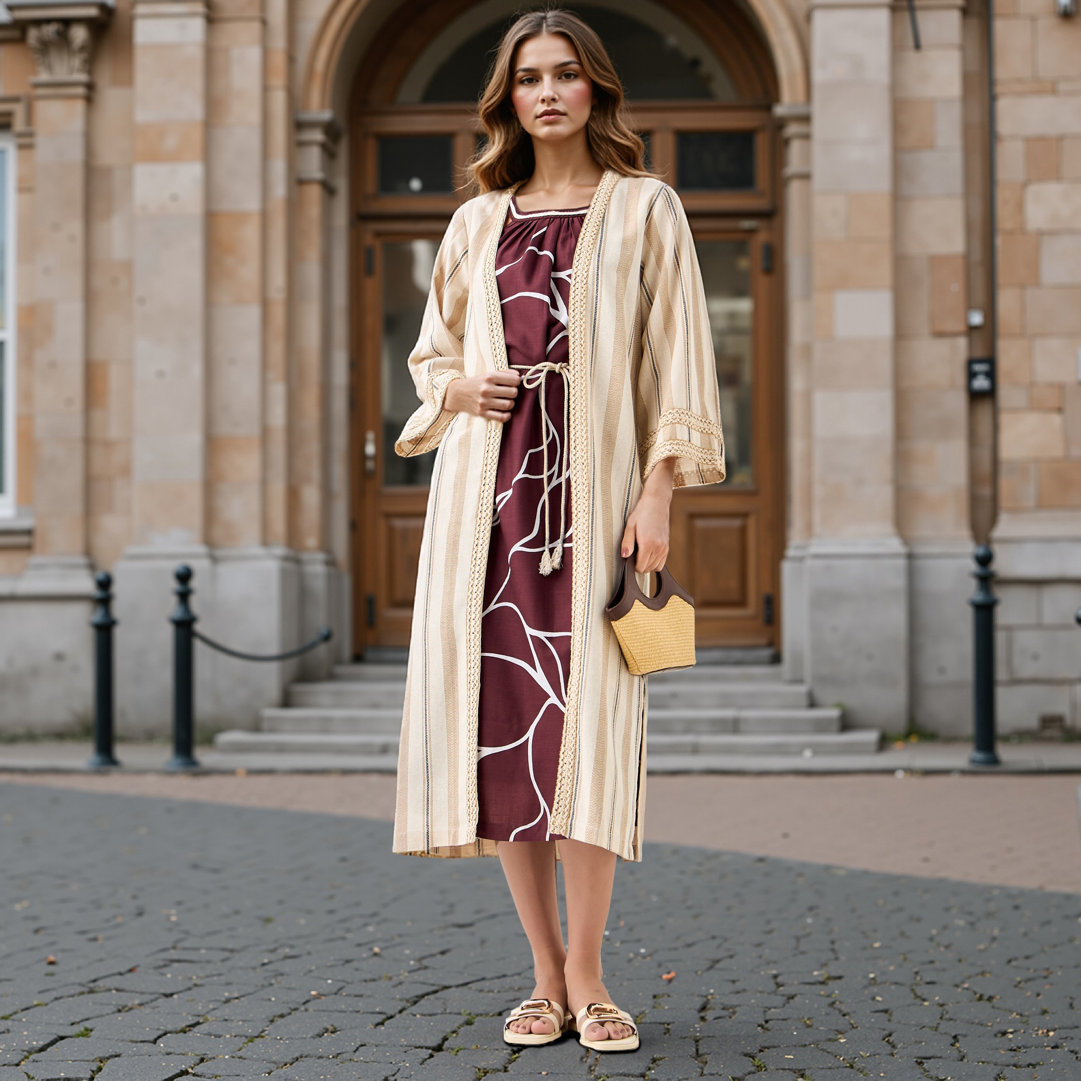 Iconic Printed Cotton Dress with Longline Shrug-women-clothing-dresses-image-1