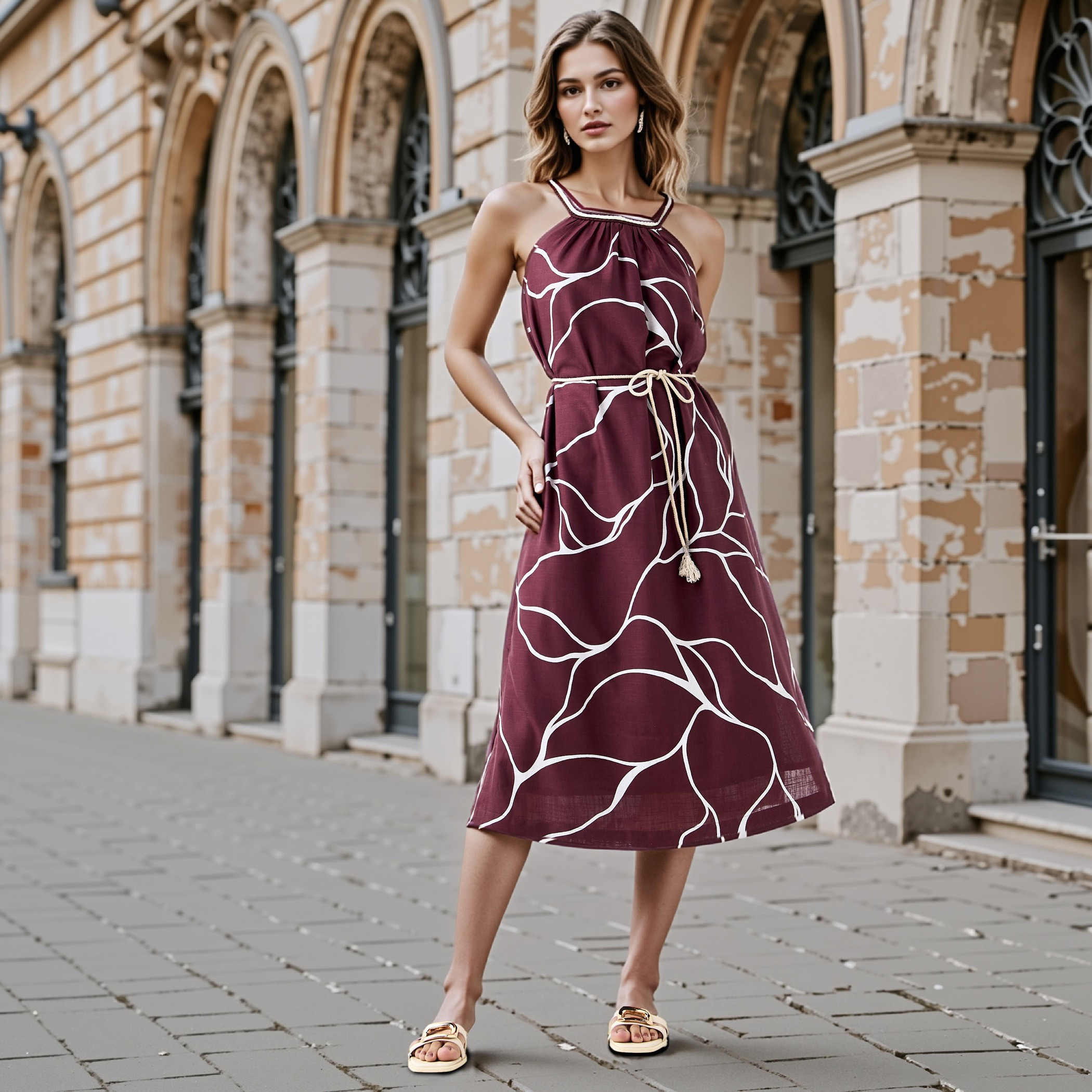 Iconic Printed Cotton Dress with Longline Shrug-women-clothing-dresses-image-2