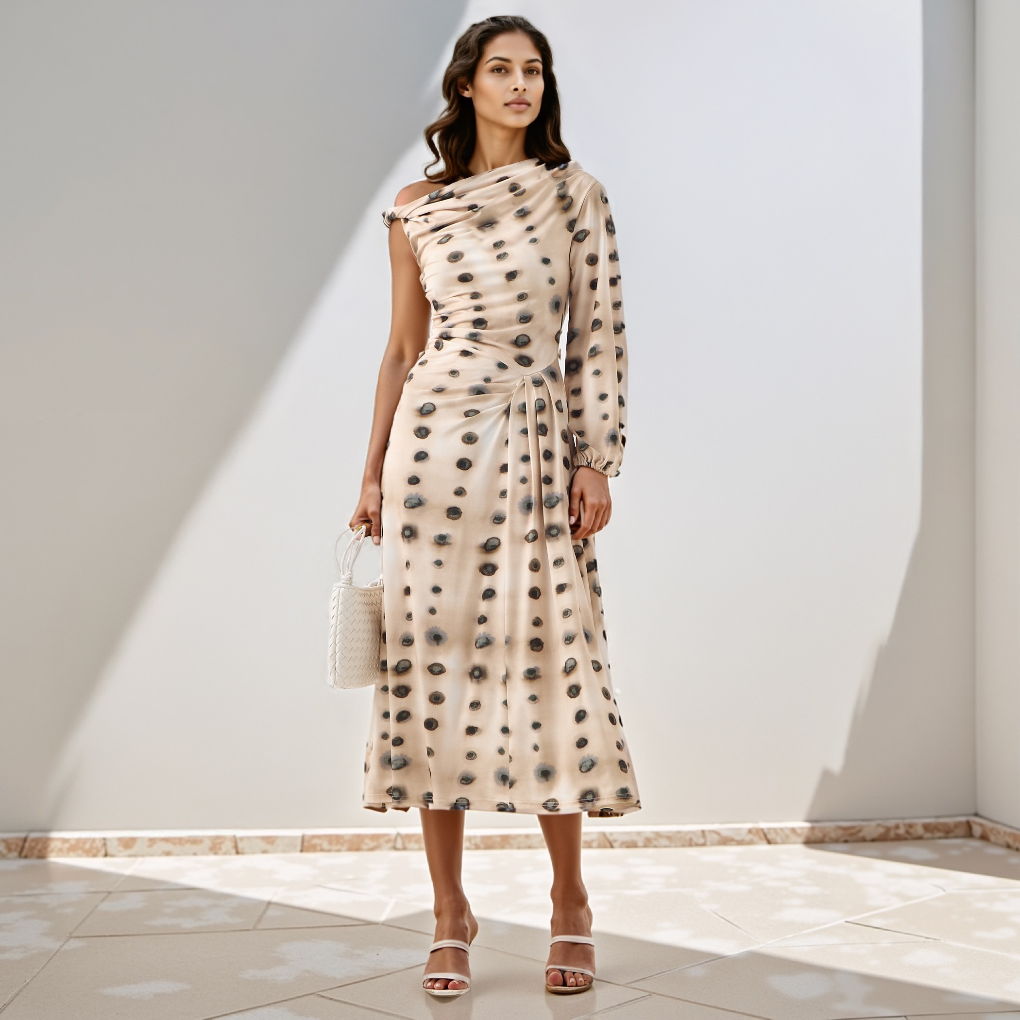 Iconic All-Over Print One Shoulder Dress with Drape Detail-women-clothing-dresses-image-2