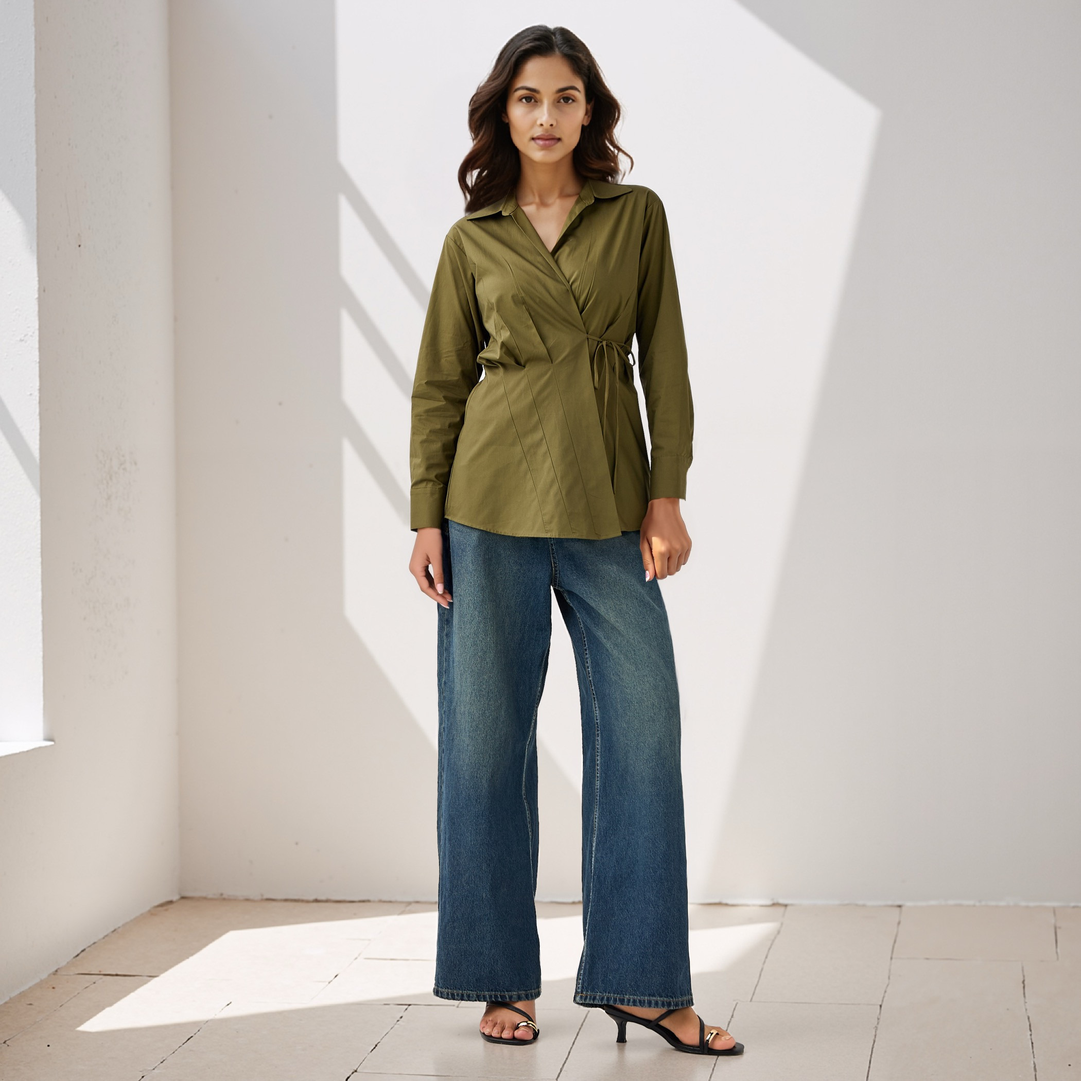 Iconic Poplin Wrap Cotton Top with Collar and Long Sleeves-women-clothing-shirtsandblouses-blouses-image-2