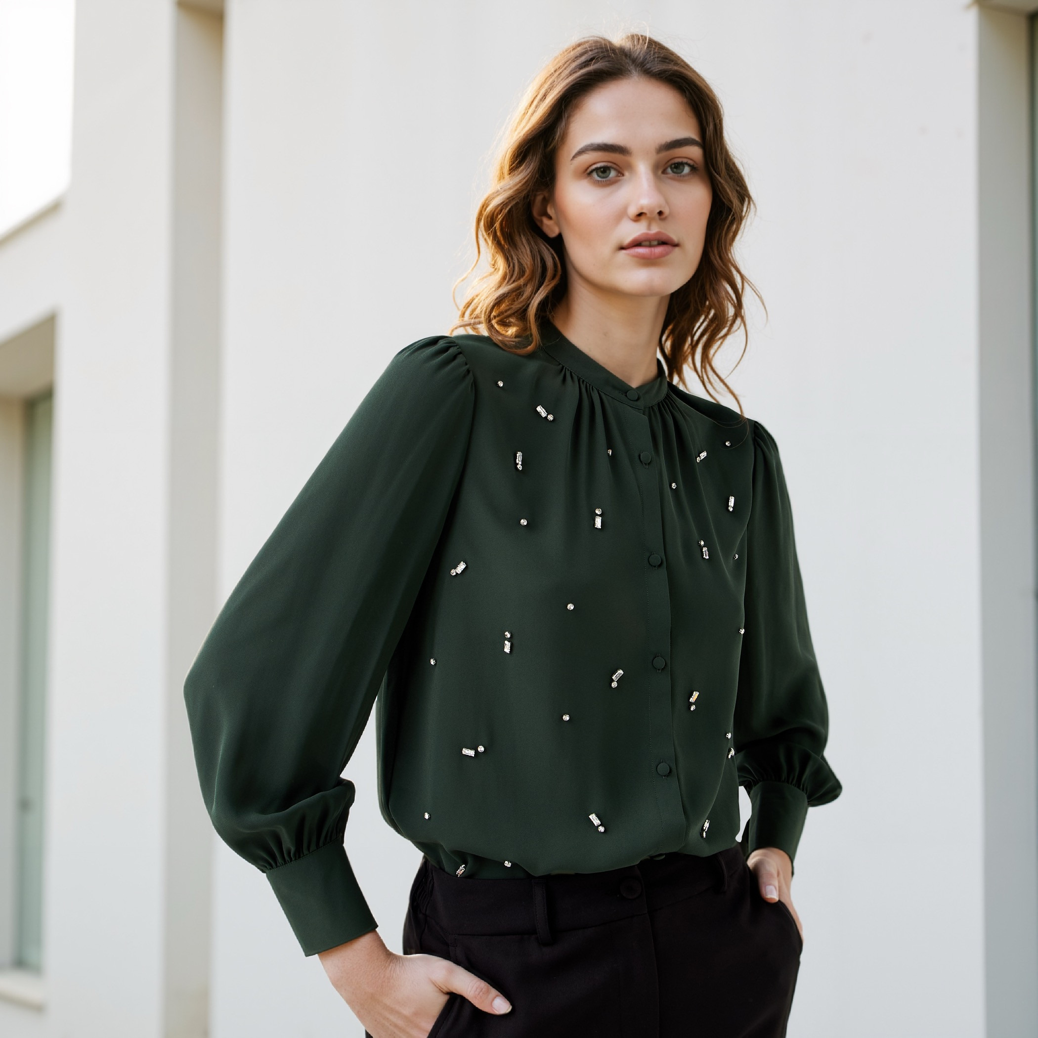 Embellished Top with Puff Sleeves-women-clothing-shirtsandblouses-blouses-image-1