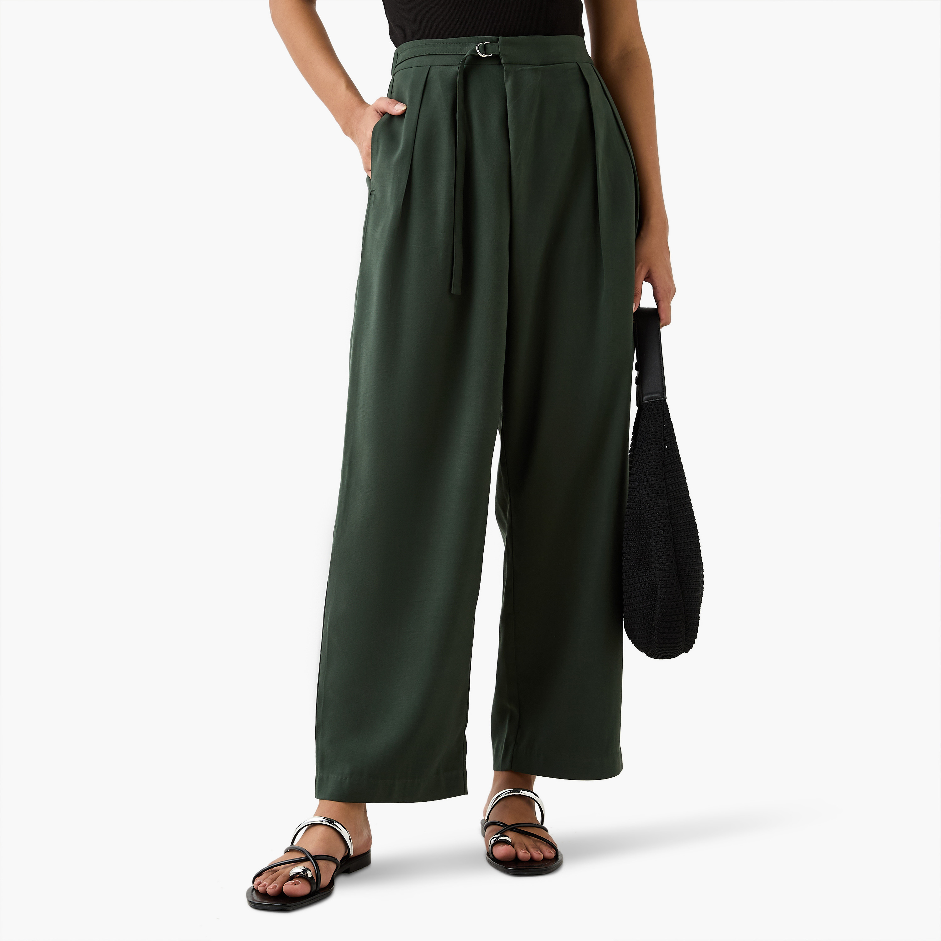 Iconic Relaxed Fit Pants with Buckle Detail and Pockets-women-clothing-bottoms-trousers-image-1