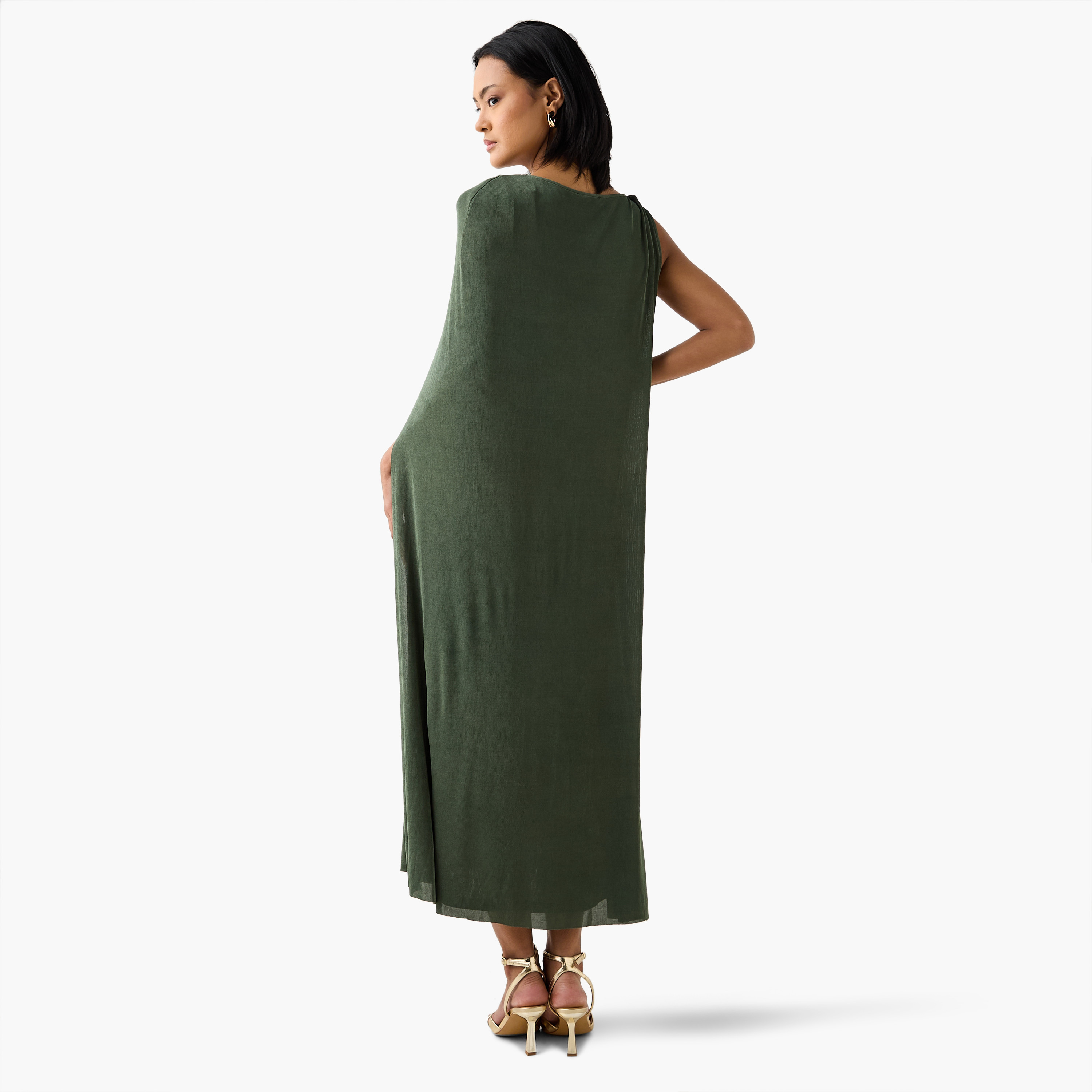 Iconic Cape Midi Sleeveless Dress with Round Neck-women-clothing-dresses-image-3