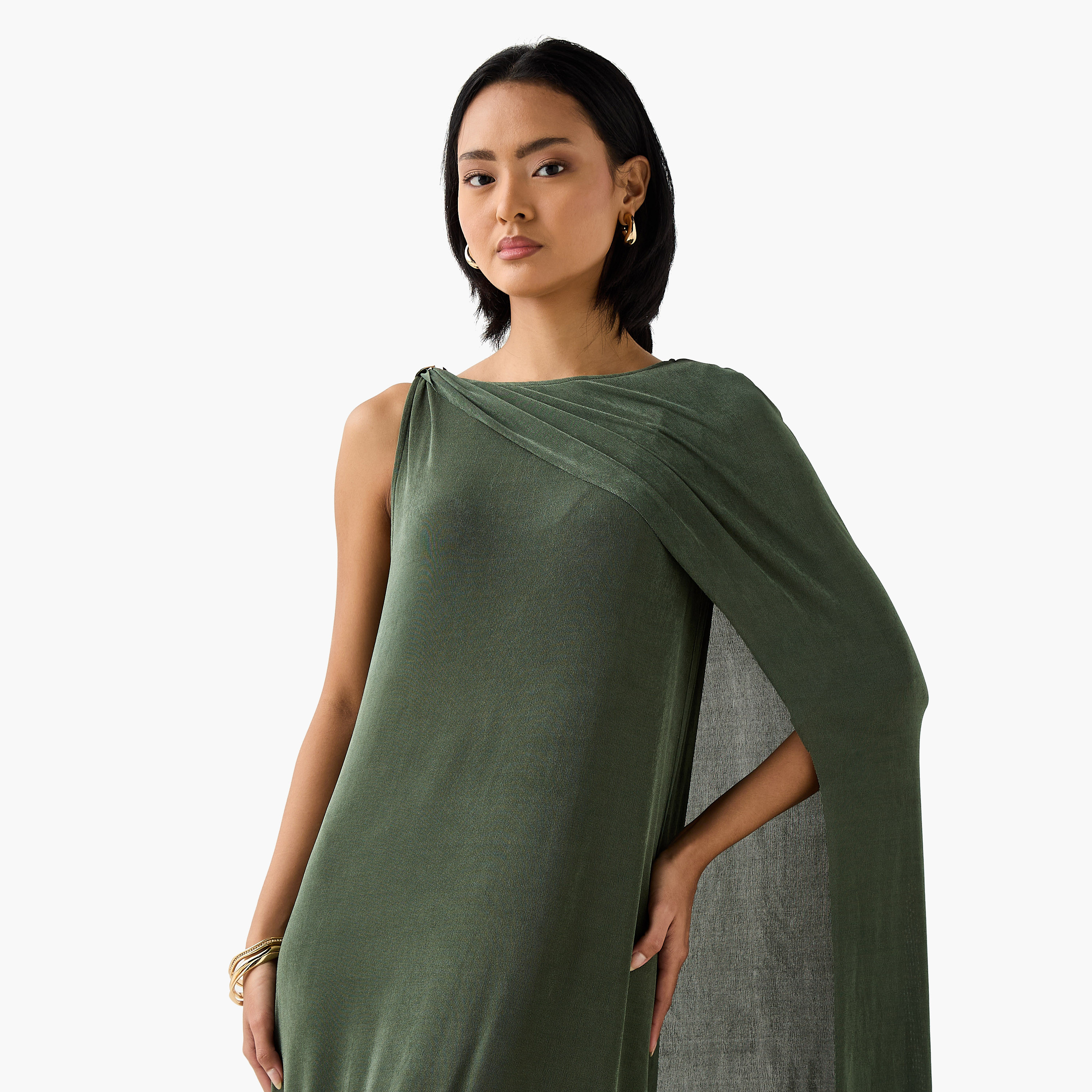 Iconic Cape Midi Sleeveless Dress with Round Neck-women-clothing-dresses-image-4