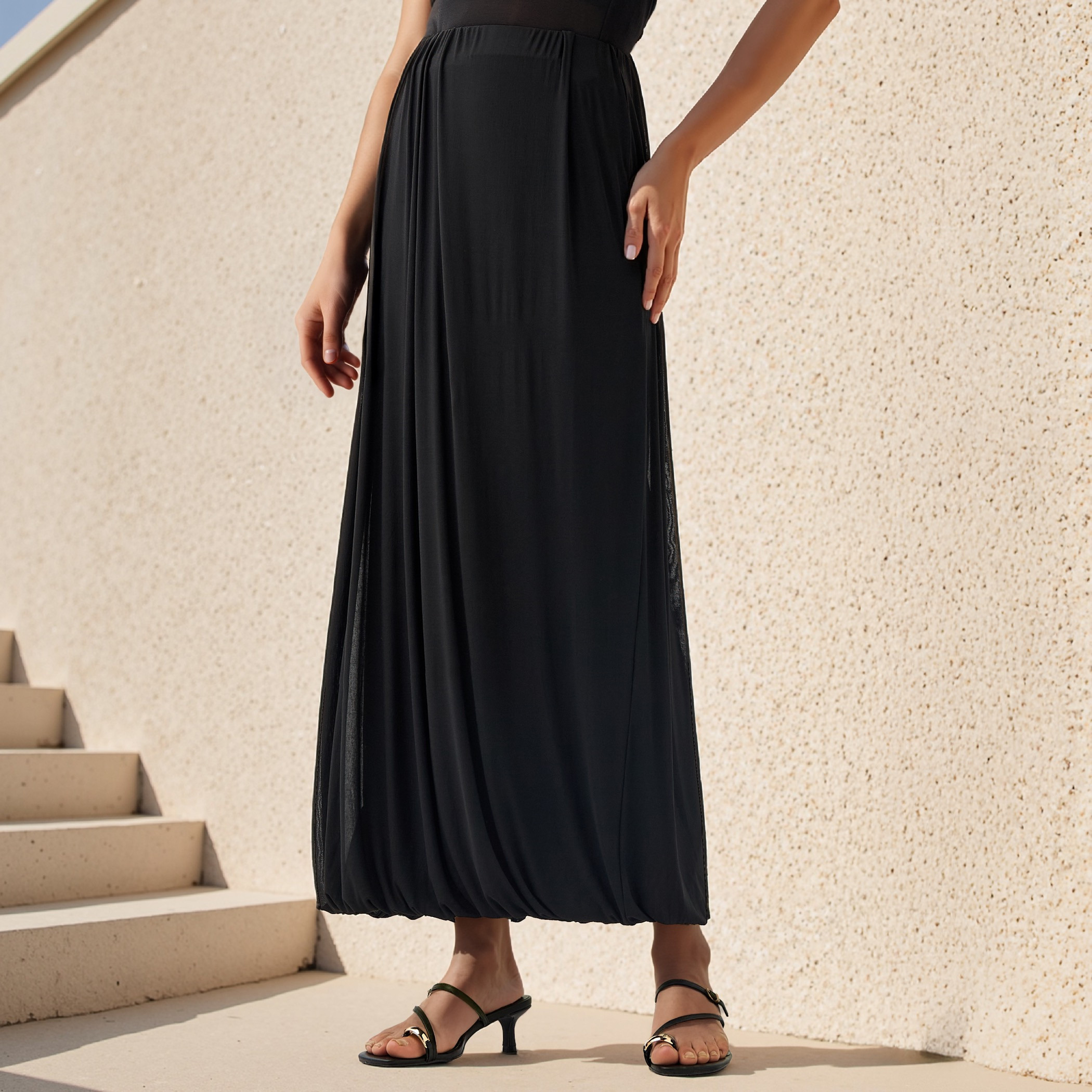 Iconic Balloon Hem Maxii Skirt with Elasticated Waistband-women-clothing-bottoms-skirts-image-1