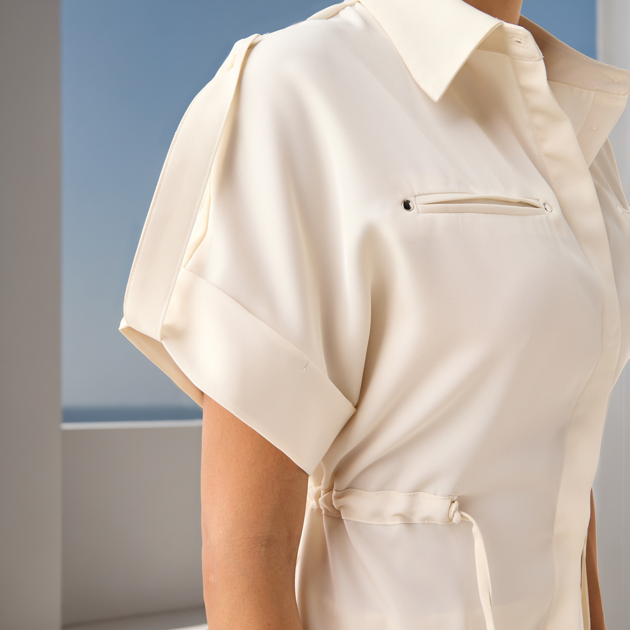 Iconic Regular Fit Collared Utility Viscose Shirt with Tie-Up Detail-women-clothing-shirtsandblouses-shirts-image-4