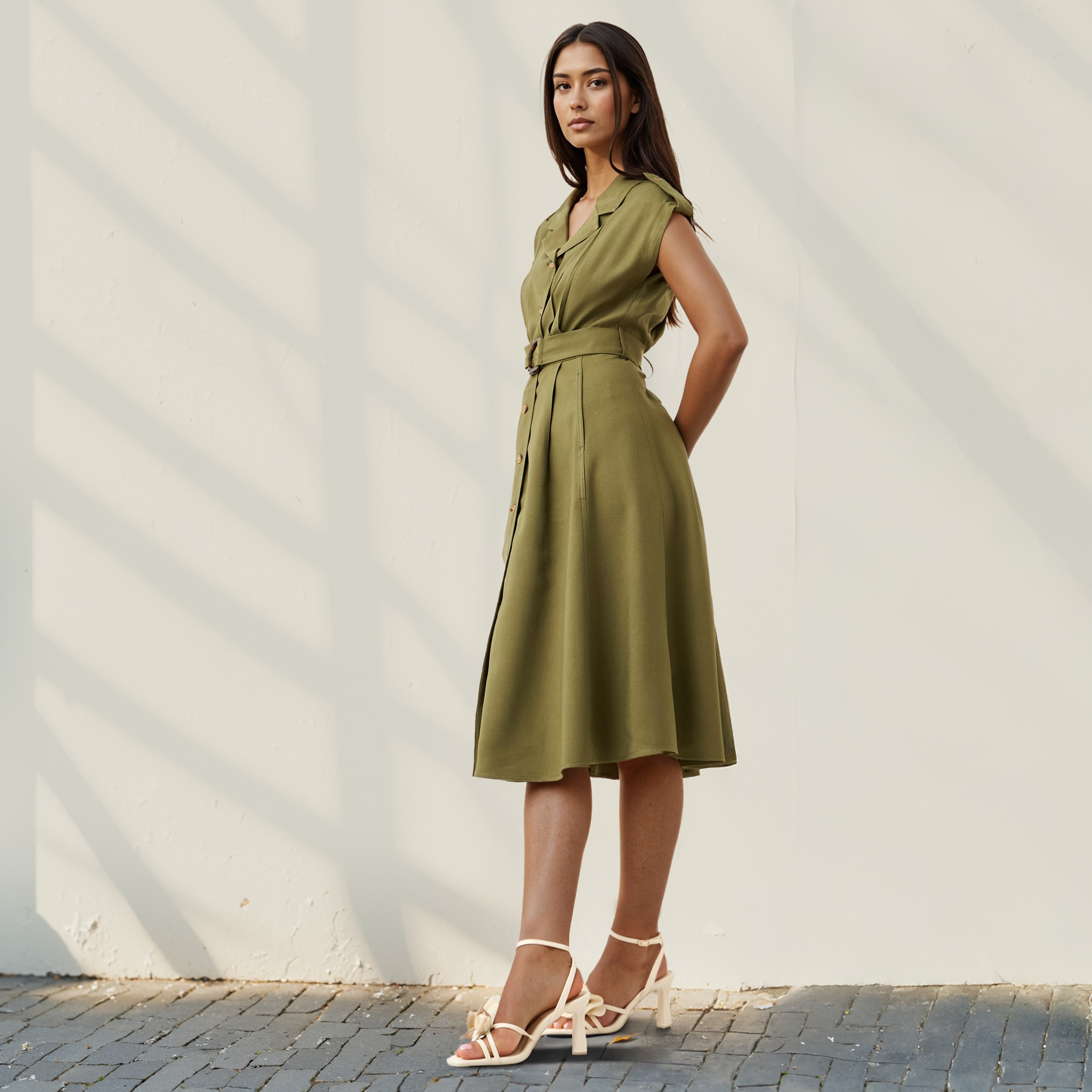 Iconic Utility Linen Blend Shirt Dress with Belt-women-clothing-dresses-image-2