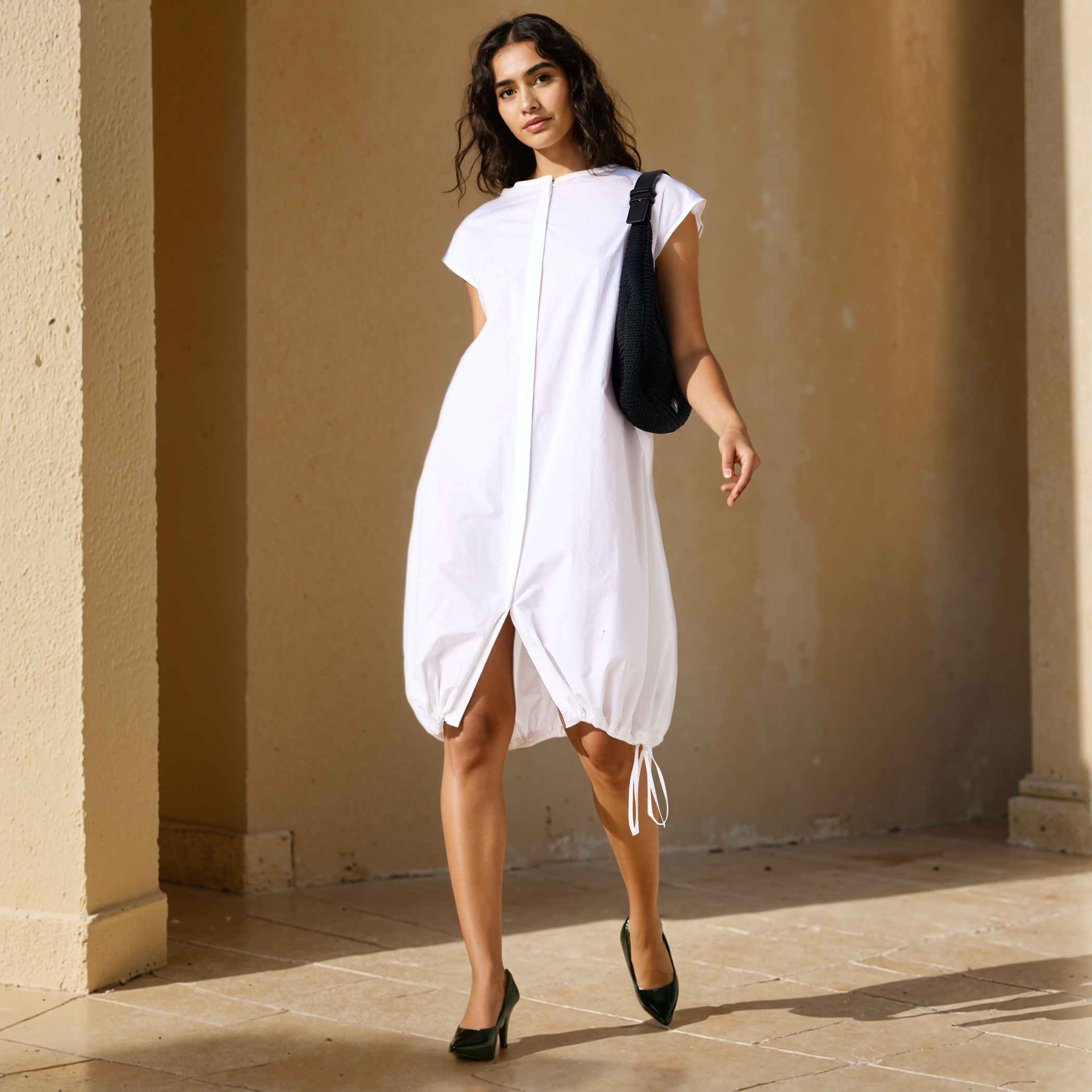 Iconic Button Down Cotton Dress with Tie-Ups-women-clothing-dresses-image-2
