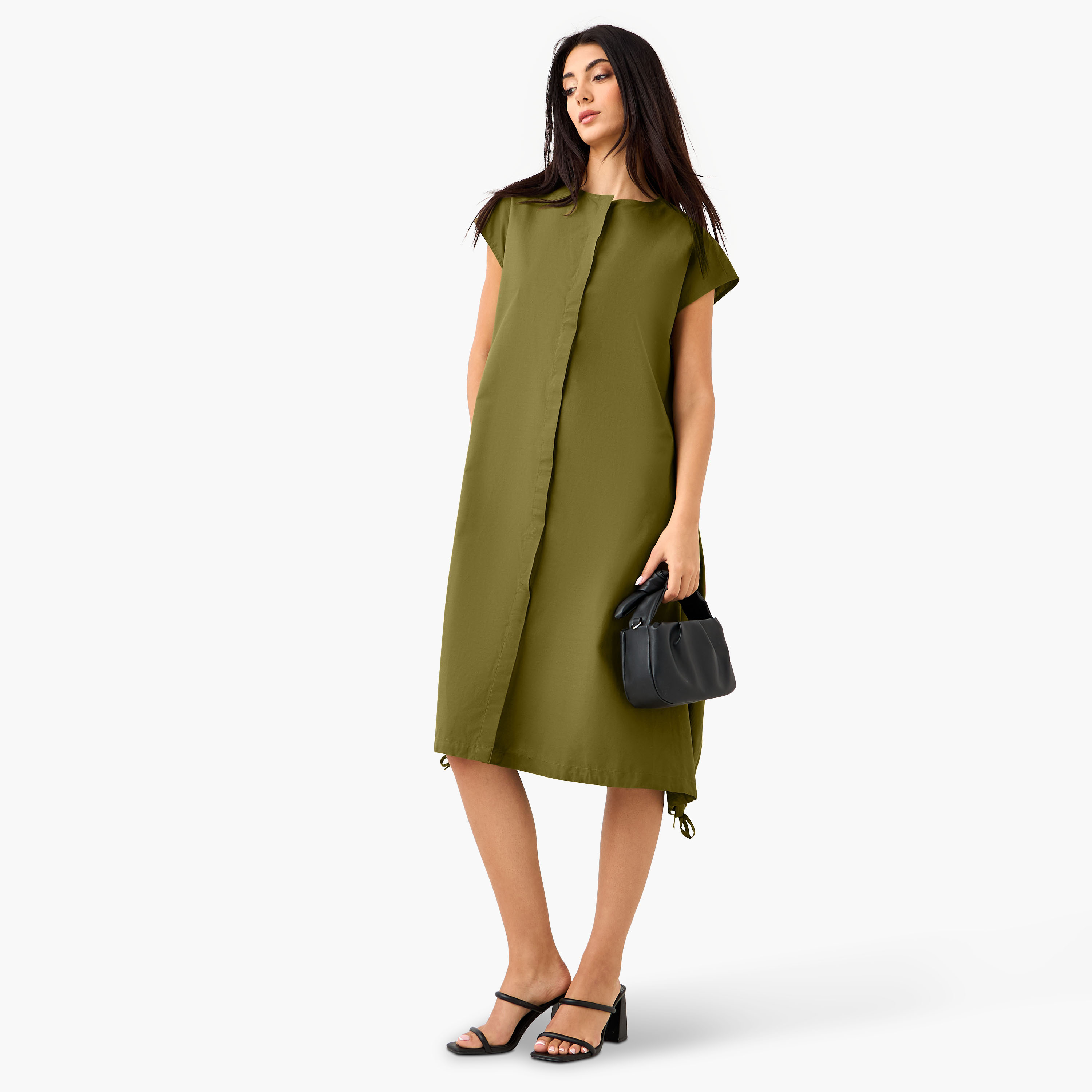 Iconic Button Down Cotton Dress with Tie-Ups-women-clothing-dresses-image-2