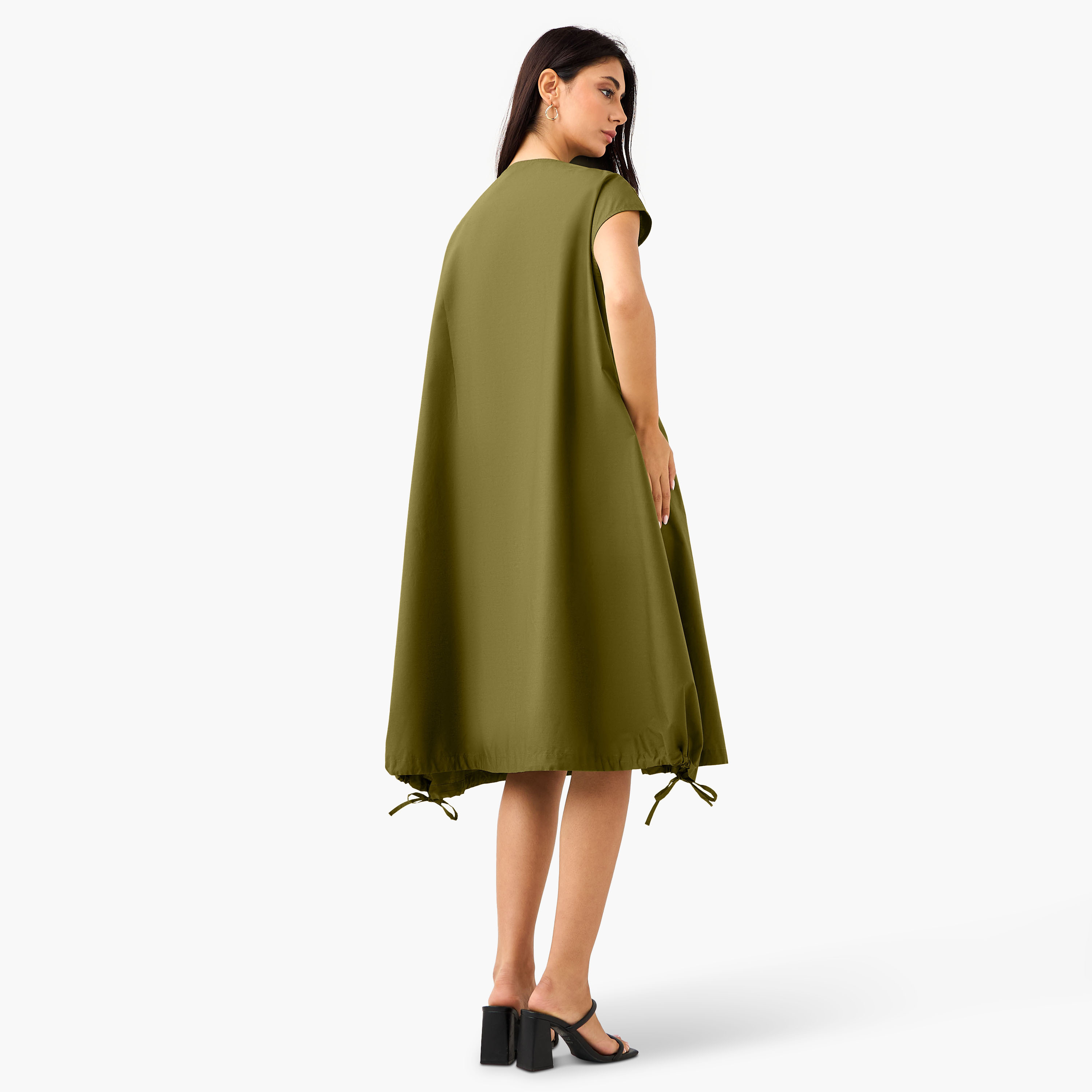 Iconic Button Down Cotton Dress with Tie-Ups-women-clothing-dresses-image-3