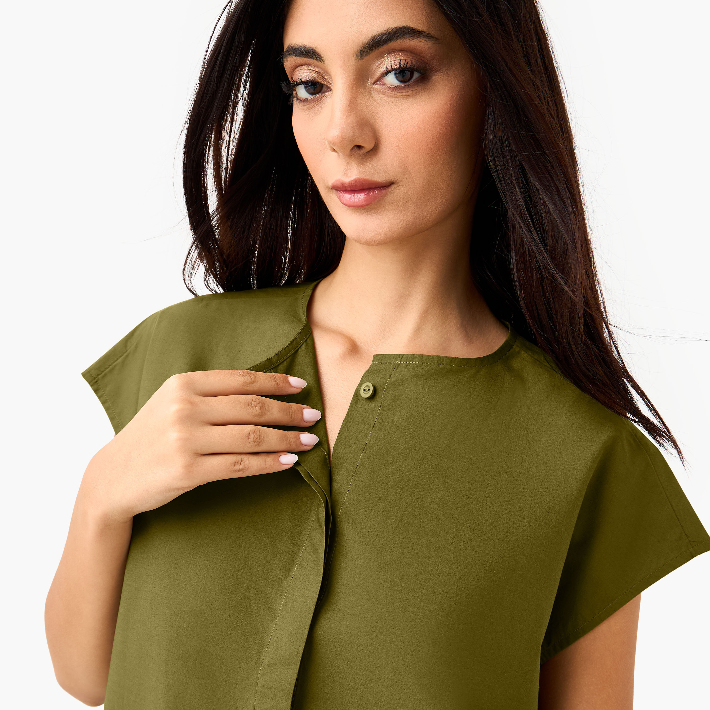 Iconic Button Down Cotton Dress with Tie-Ups-women-clothing-dresses-image-4