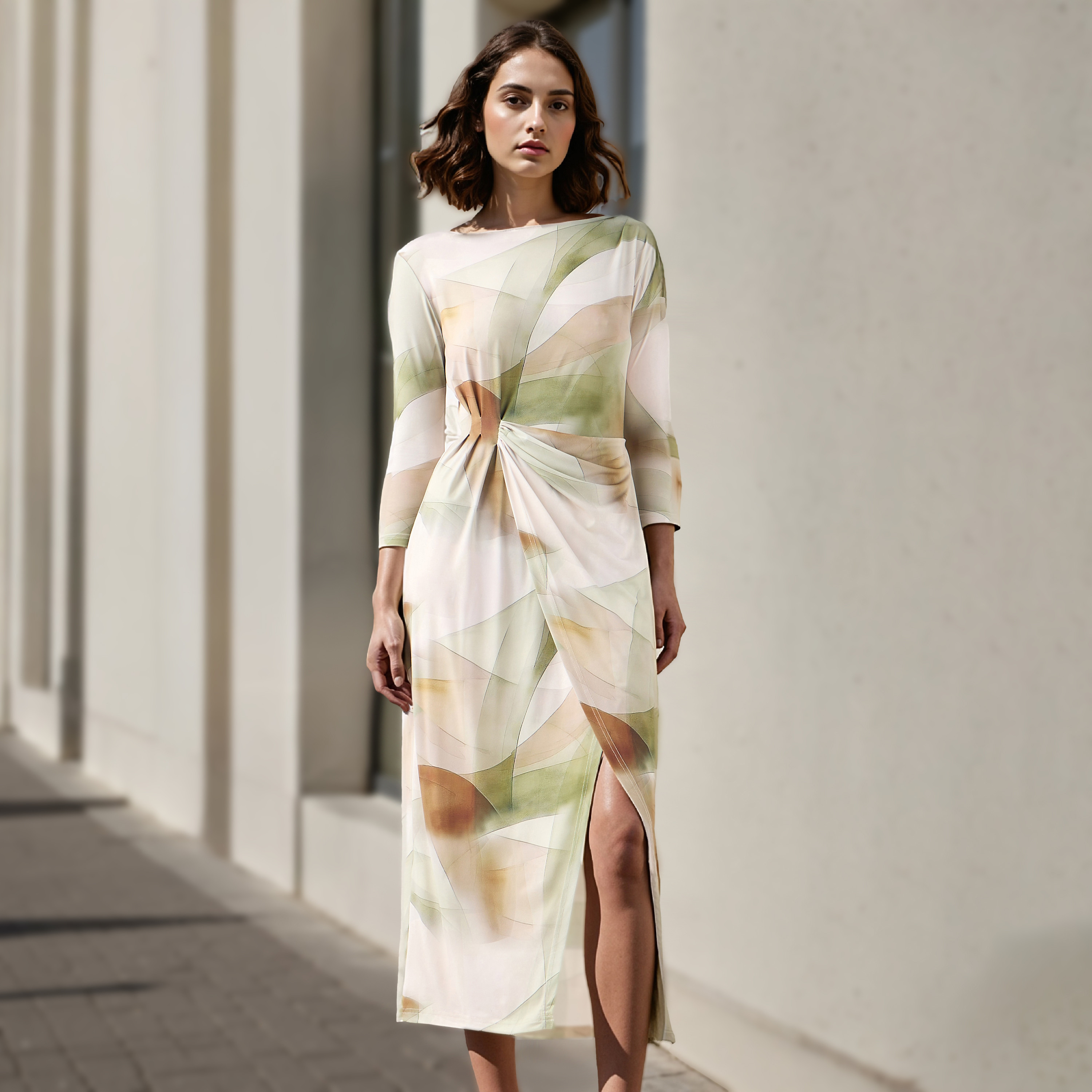 Iconic All-Over Print Dress with Drape Detail-women-clothing-dresses-image-1