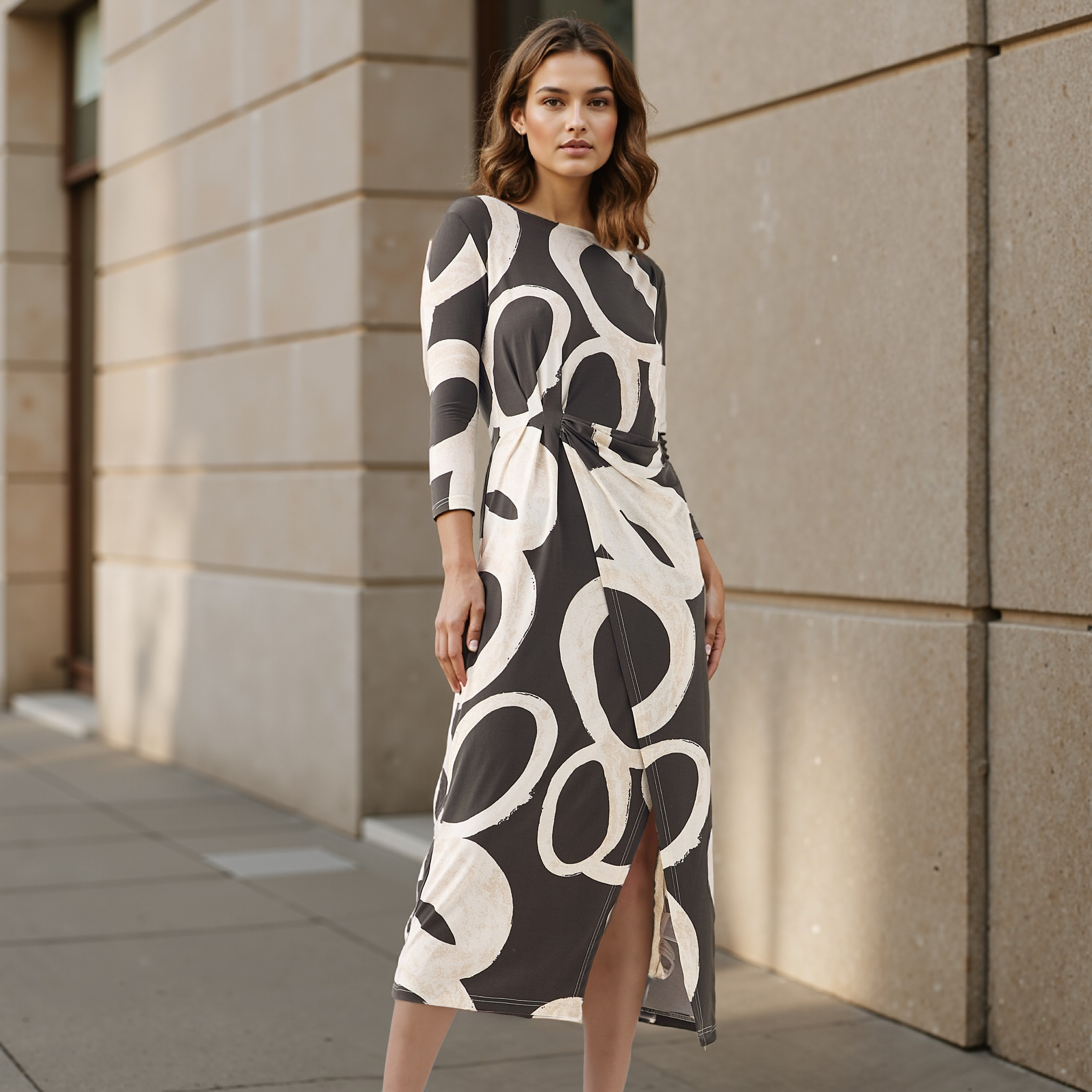Iconic All-Over Print Dress with Drape Detail-women-clothing-dresses-image-1