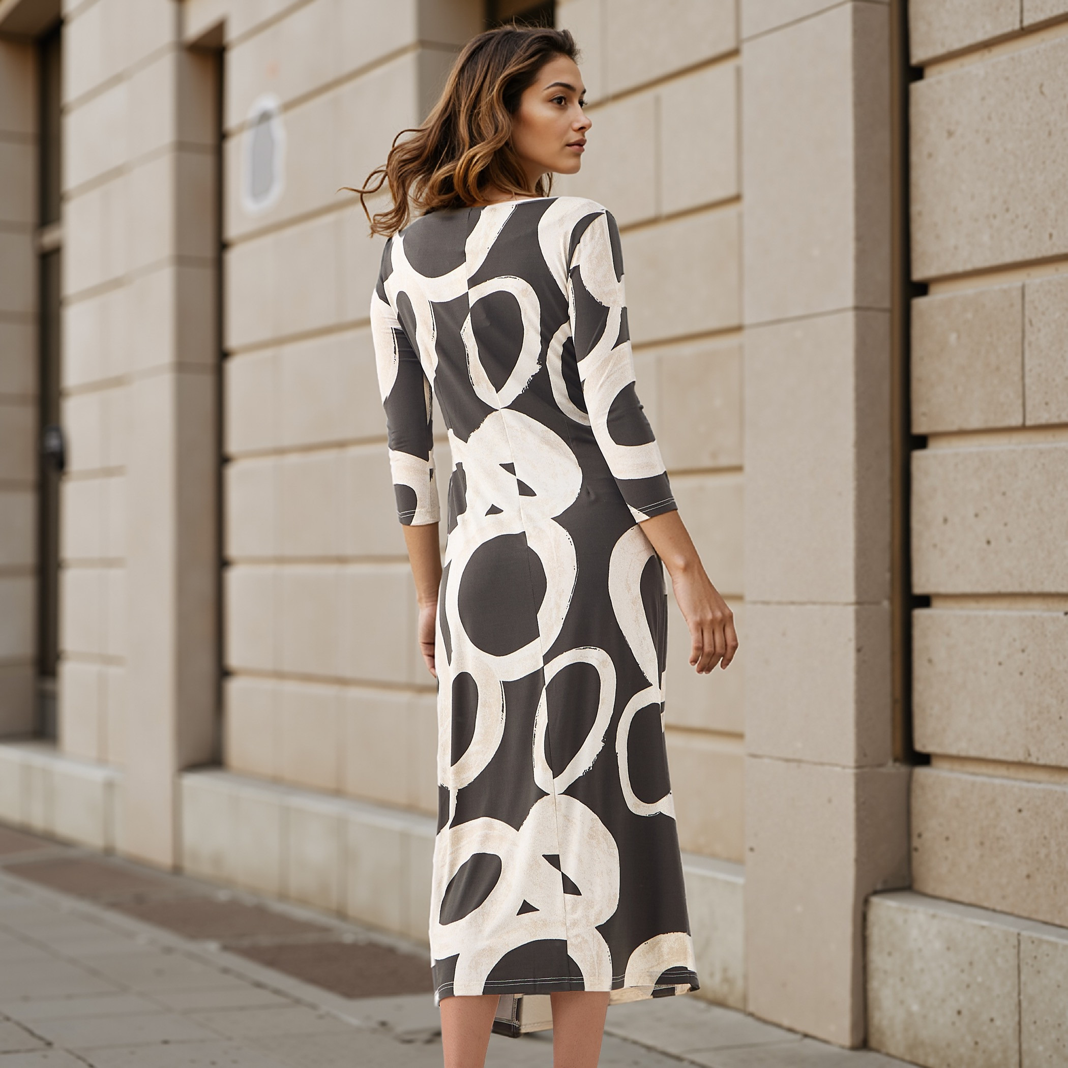 Iconic All-Over Print Dress with Drape Detail-women-clothing-dresses-image-3