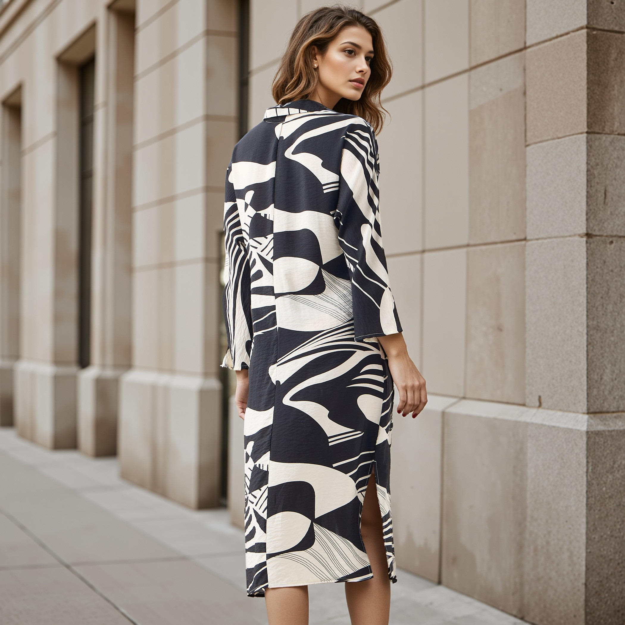 Iconic All-Over Print Shirt Dress with Knot Detail-women-clothing-dresses-image-3