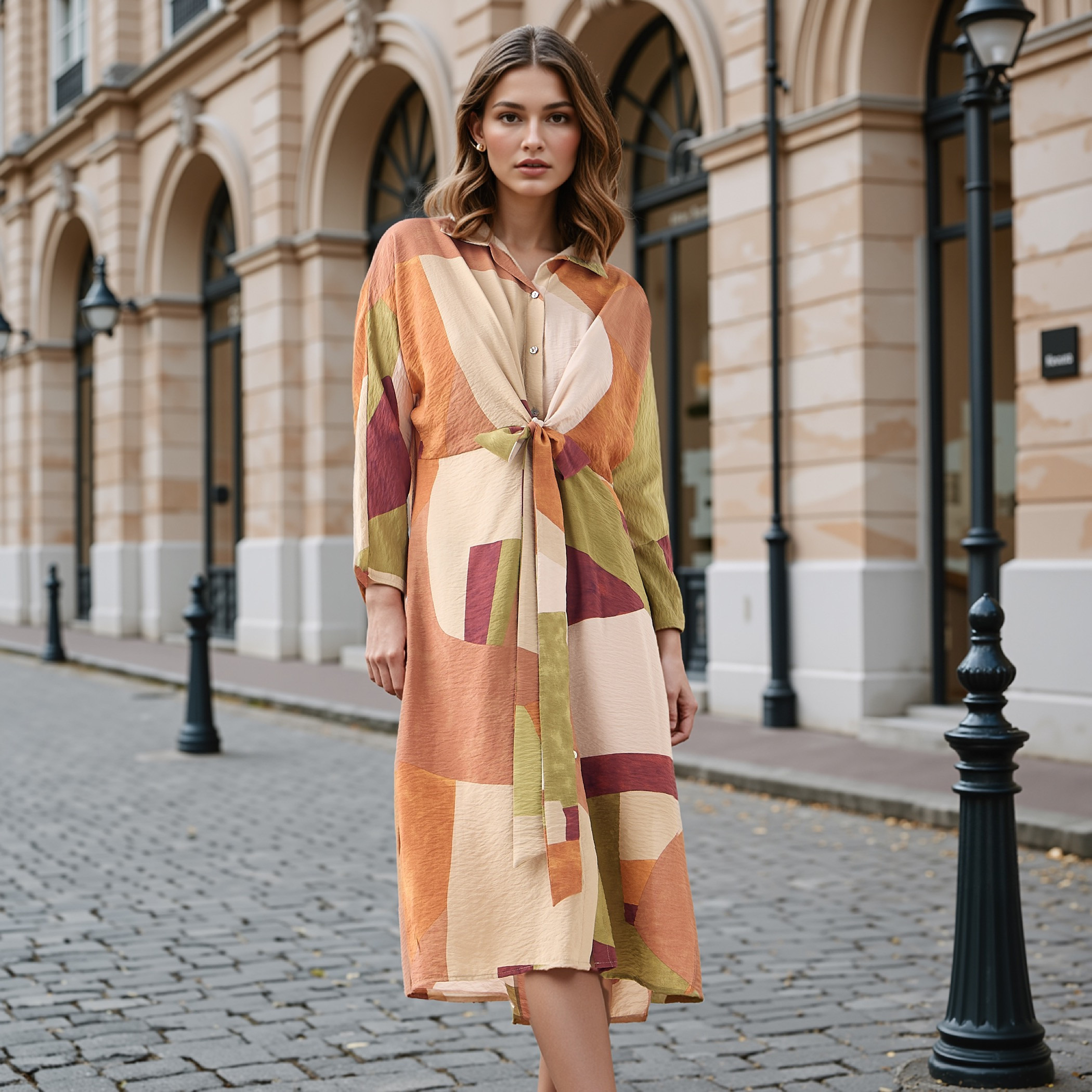 Iconic All-Over Print Shirt Dress with Knot Detail-women-clothing-dresses-image-1
