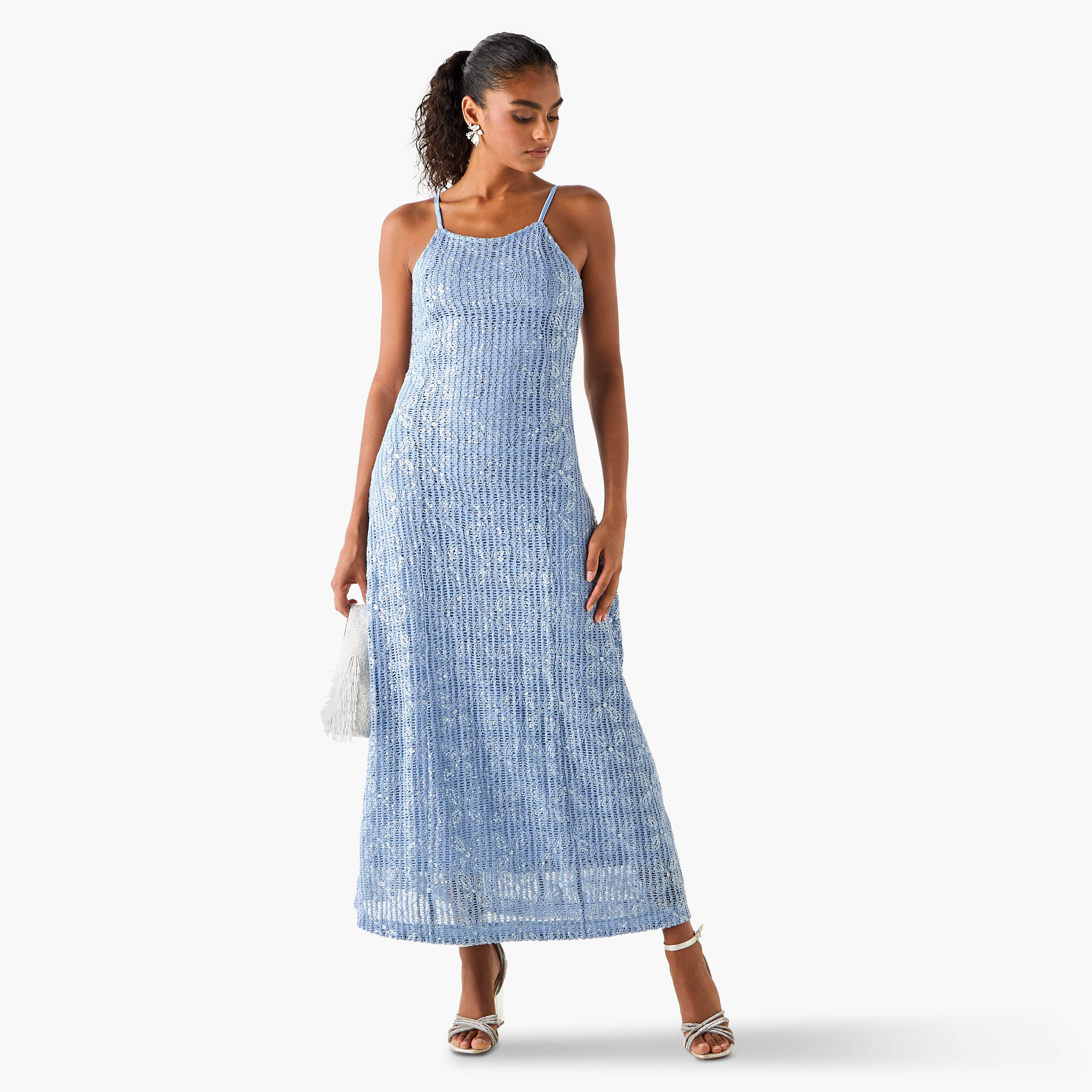 Iconic Sequin Embellished Crochet Dress with Spaghetti Straps-women-clothing-dresses-image-2