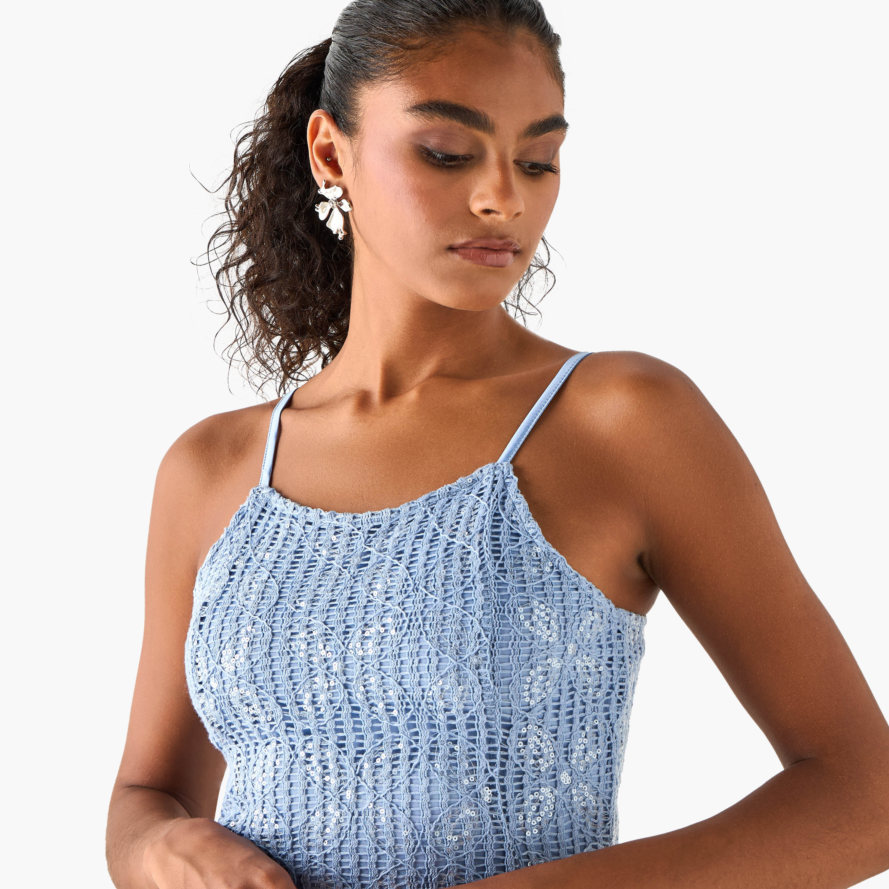 Iconic Sequin Embellished Crochet Dress with Spaghetti Straps-women-clothing-dresses-image-4