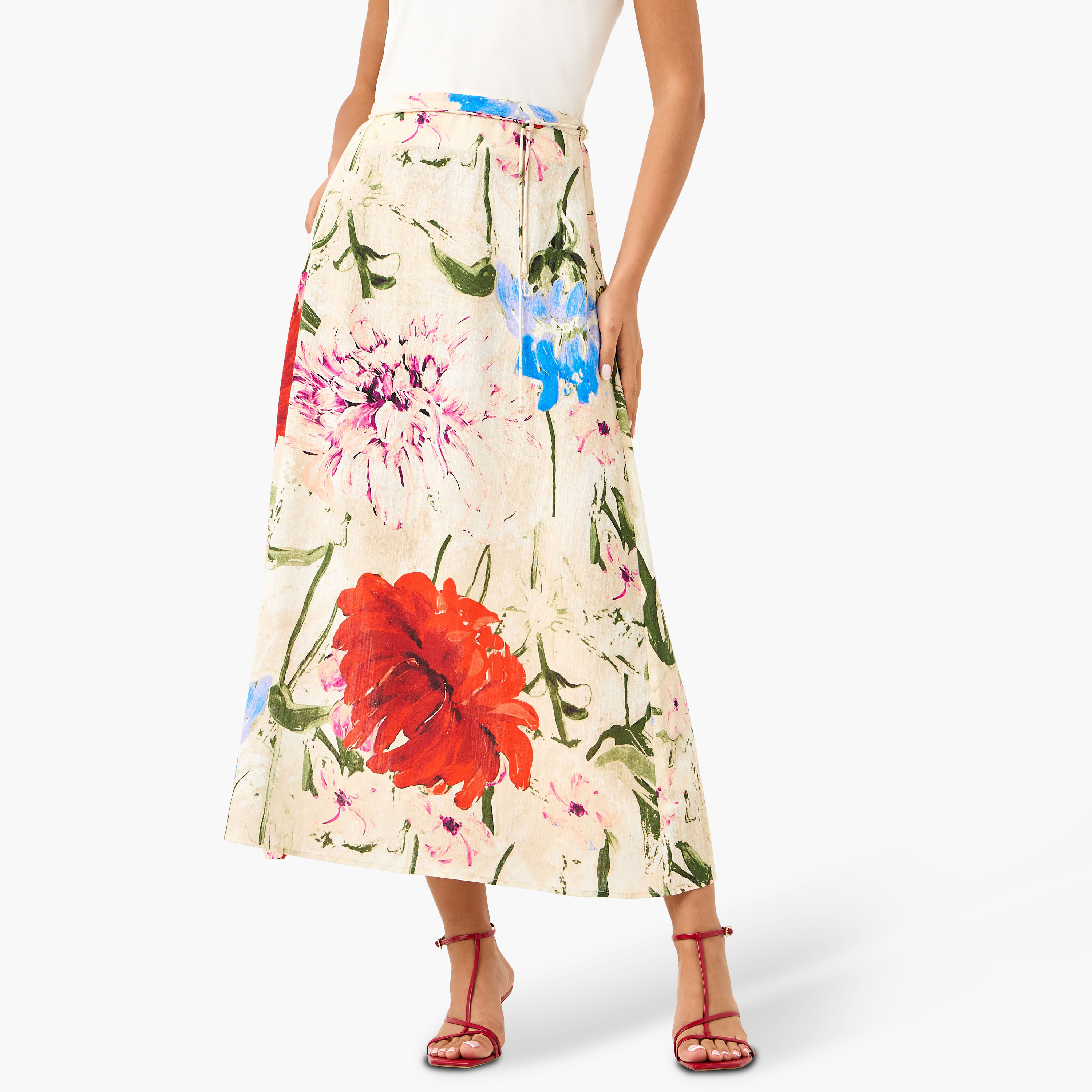 Iconic Floral Print Midi Linen Blend Skirt with Zip Closure-women-clothing-bottoms-skirts-image-1